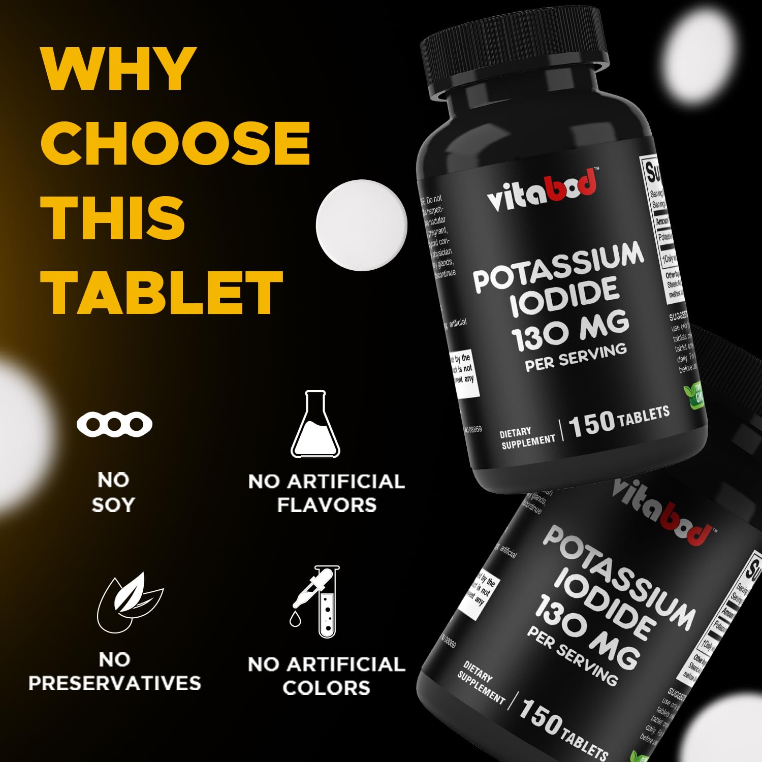 Vitabod Potassium Iodide Supplement tablets on a white background