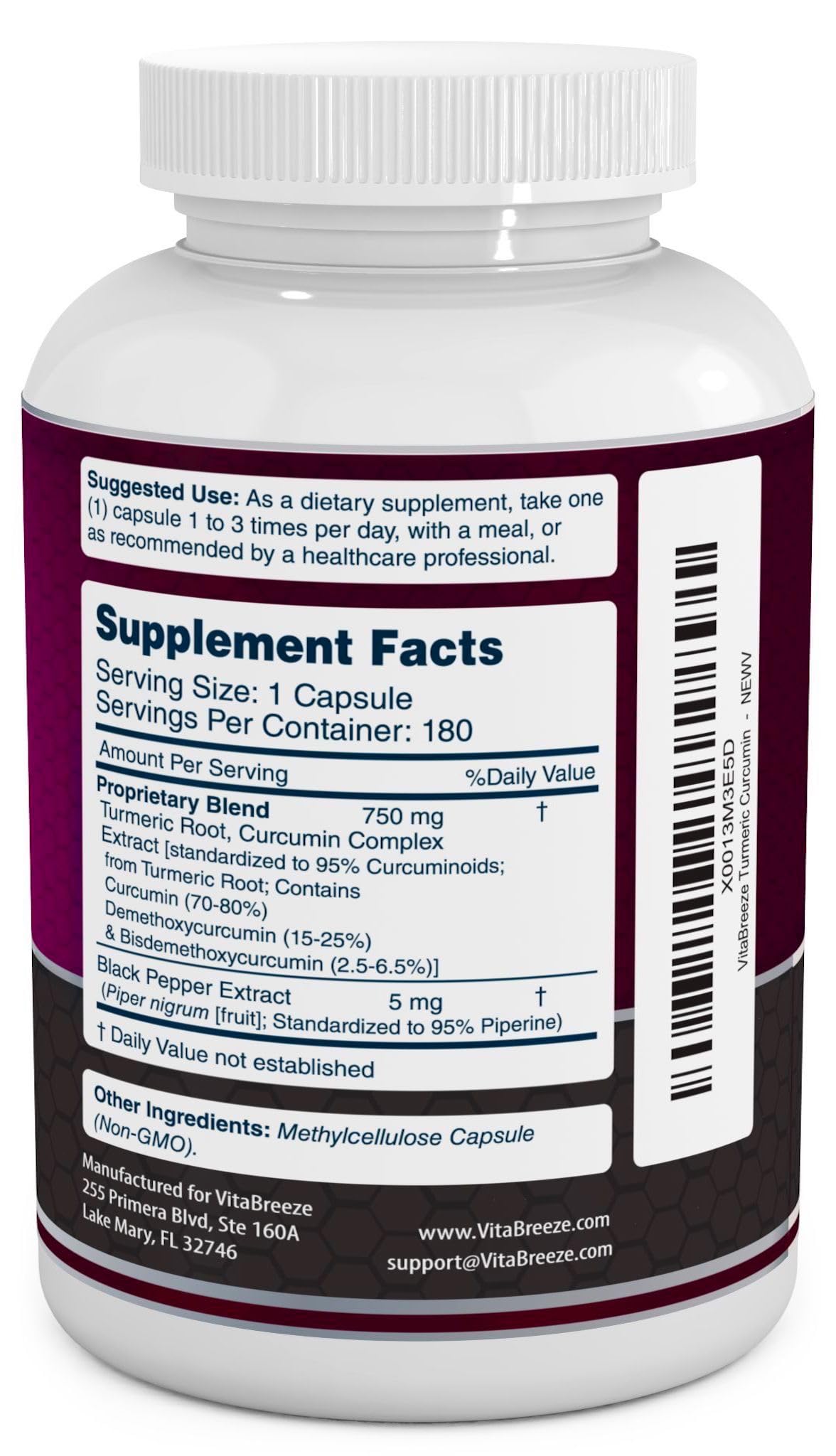 VitaBreeze Turmeric Curcumin 755mg capsule close-up
