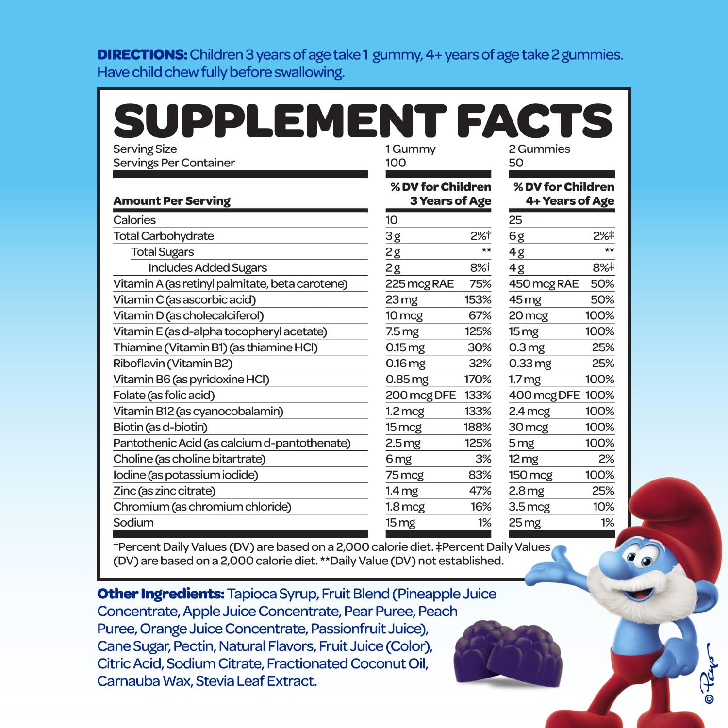 VITABURST Smurfs Kids Multivitamin Gummies packaging