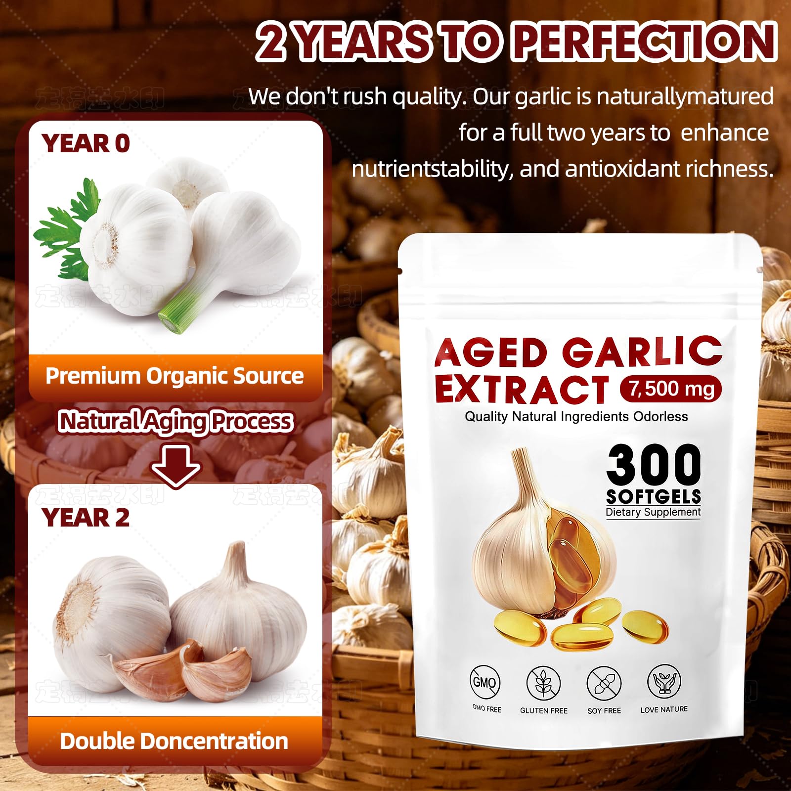 VitaCoeur Aged Garlic Extract Softgels back view with ingredients