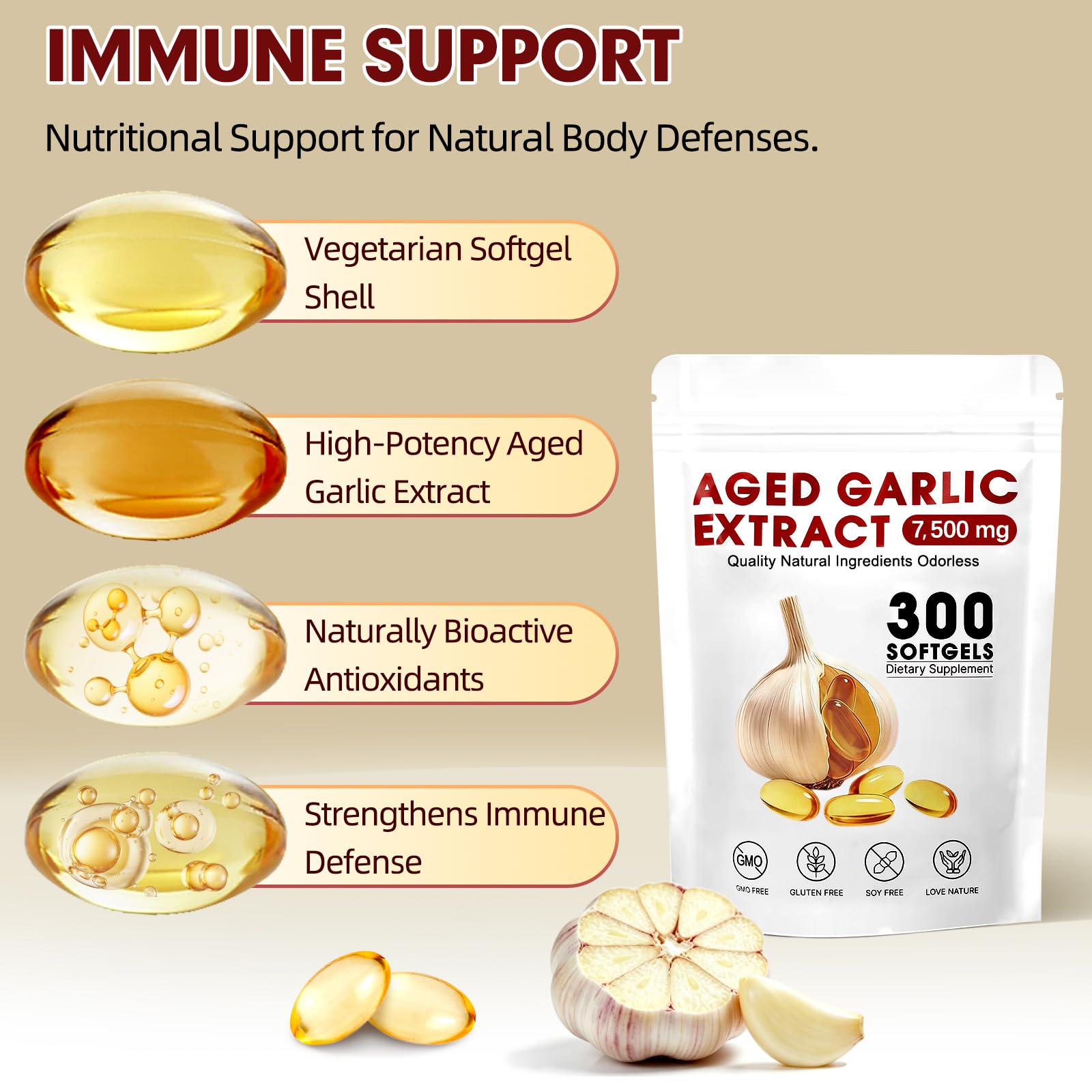VitaCoeur Aged Garlic Extract Softgels close-up of capsules