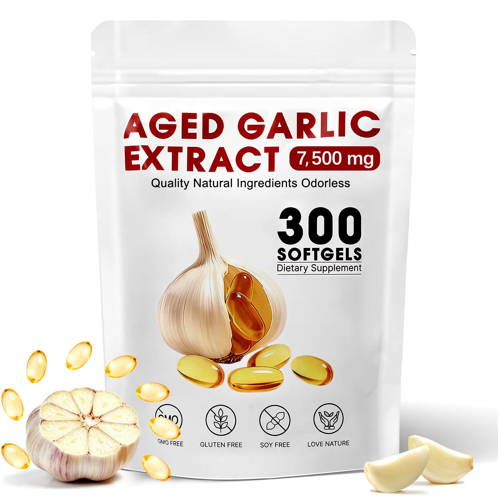 VitaCoeur Aged Garlic Extract Softgels front view, 300 count