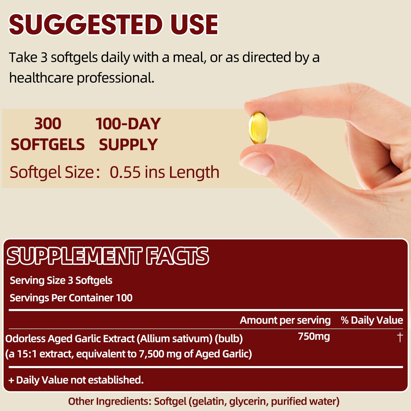 VitaCoeur Aged Garlic Extract Softgels with a measuring spoon