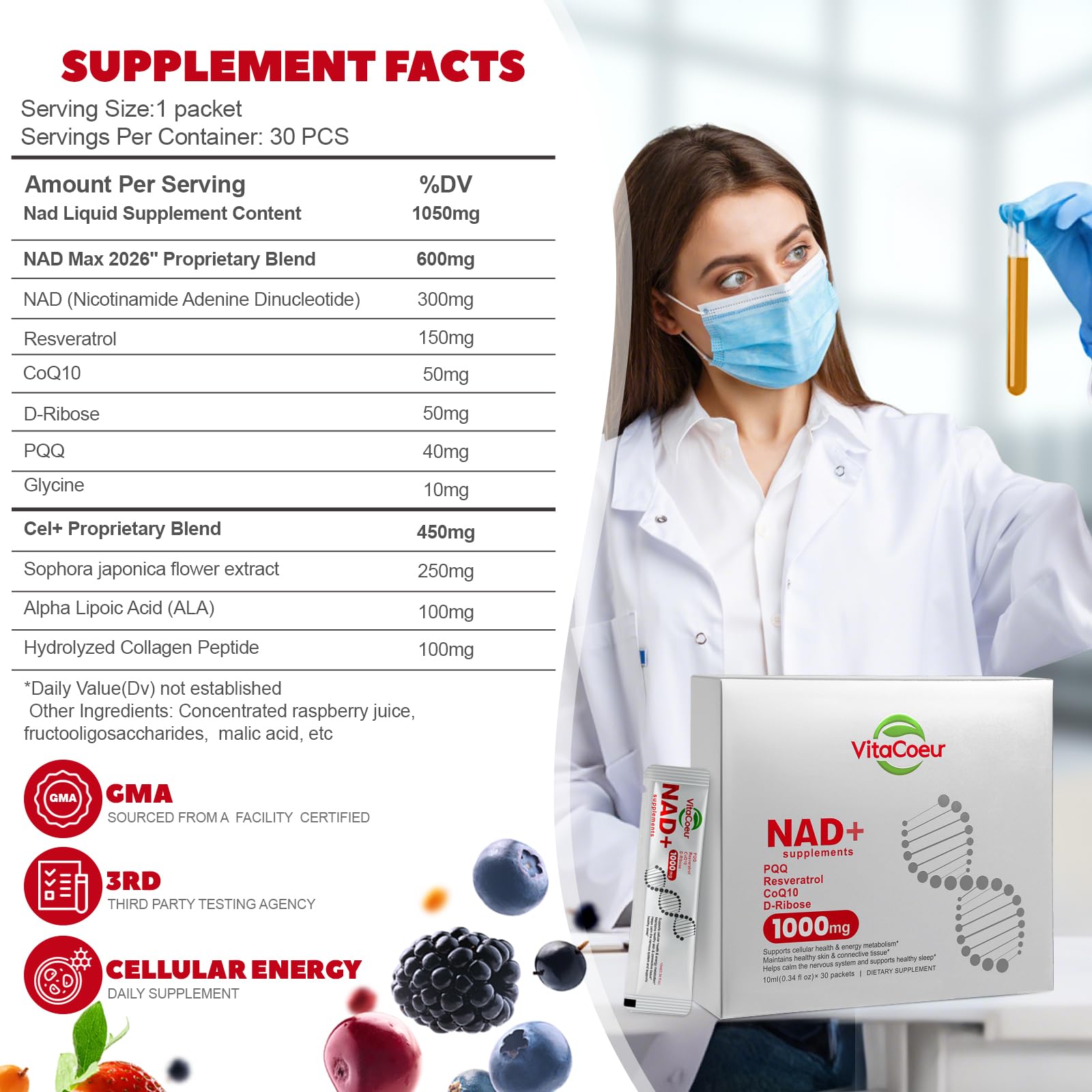 VitaCoeur NAD+ Resveratrol Supplement ingredients list