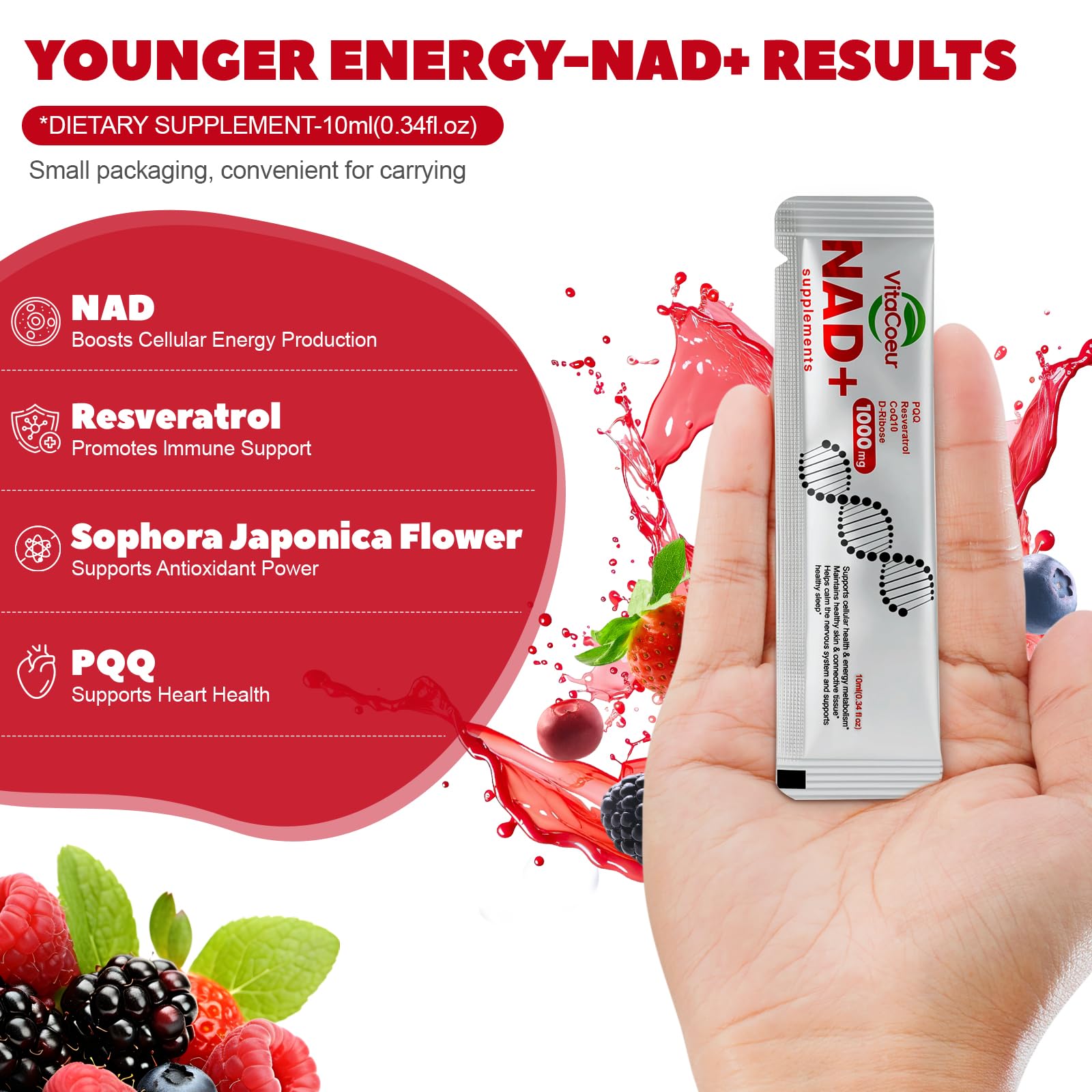 VitaCoeur NAD+ Resveratrol Supplement with organic berries