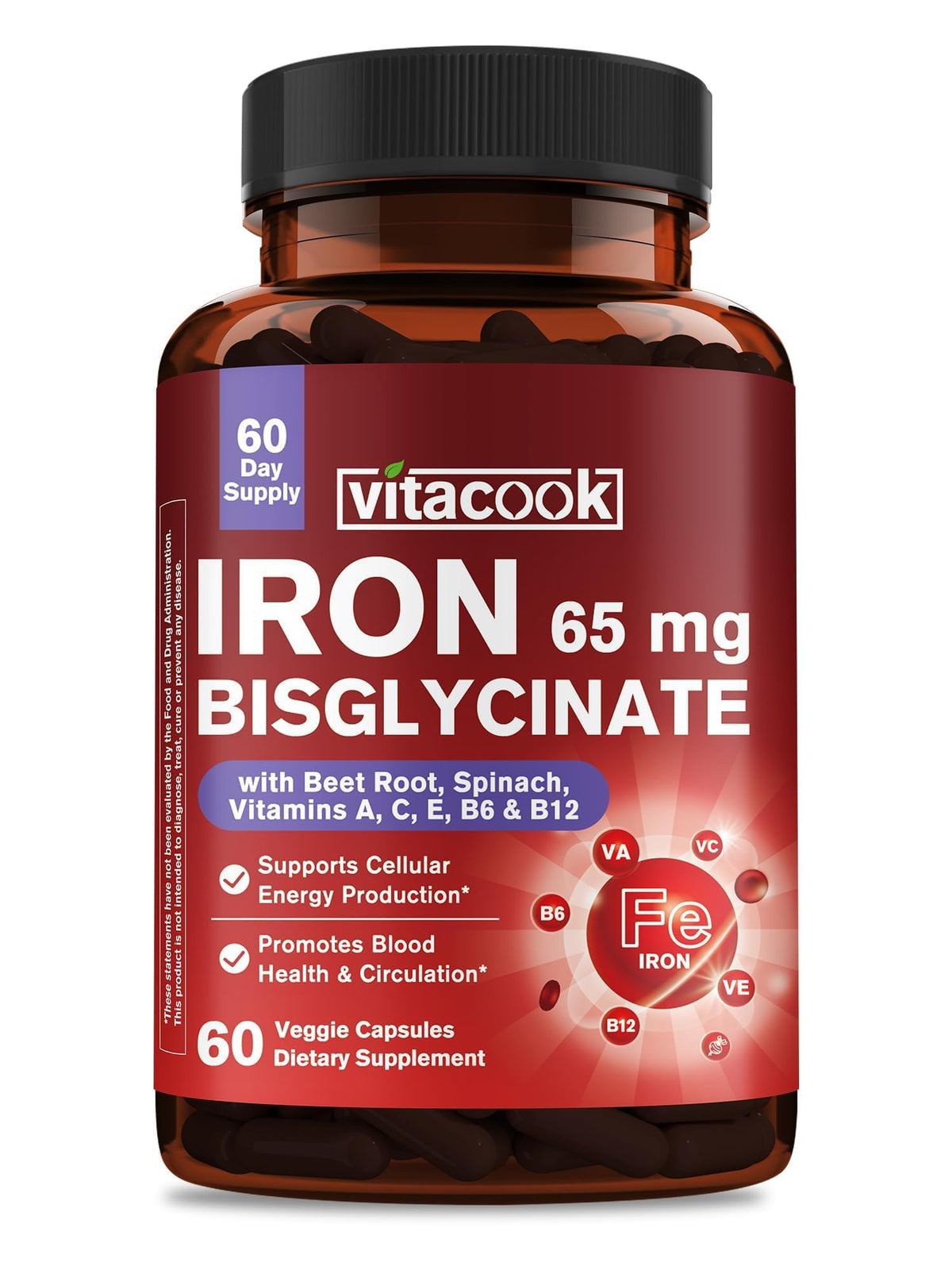 Vitacook Iron Glycinate Capsules 65mg front view