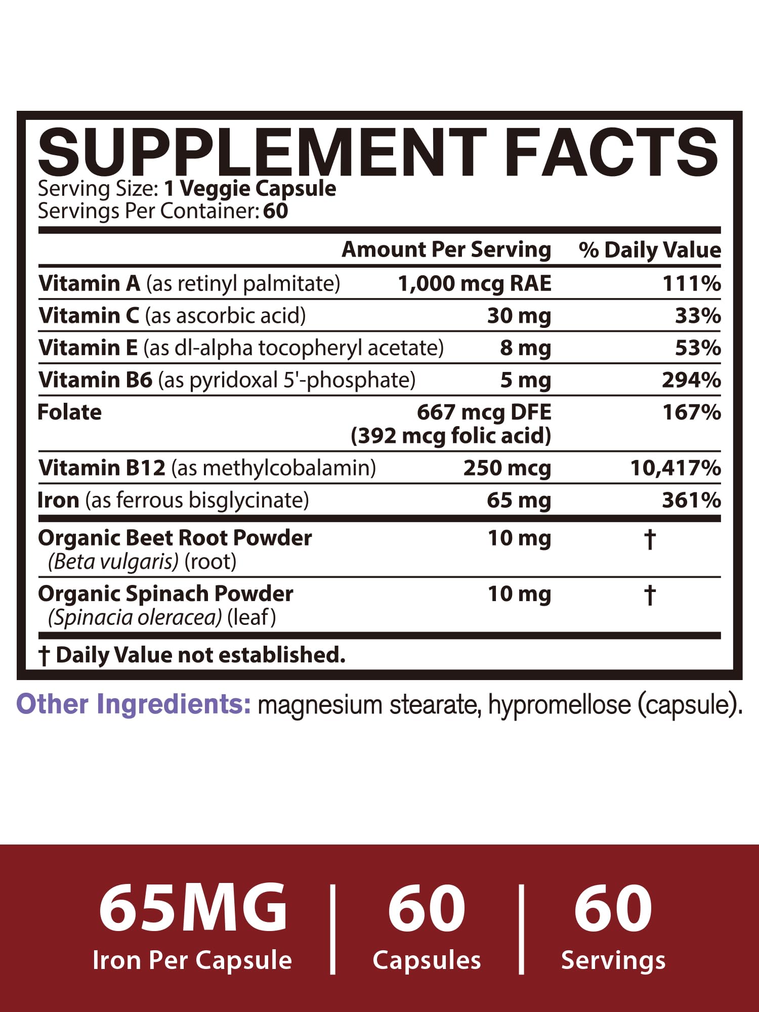 Vitacook Iron Glycinate Capsules 65mg on a wooden table