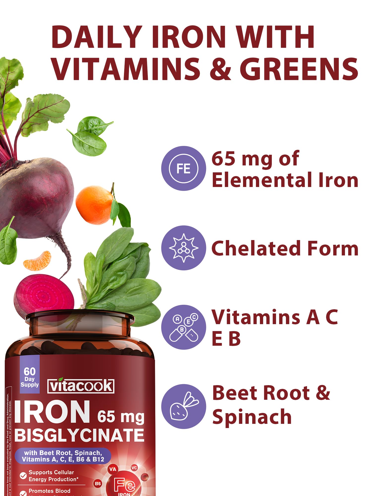 Vitacook Iron Glycinate Capsules 65mg side view