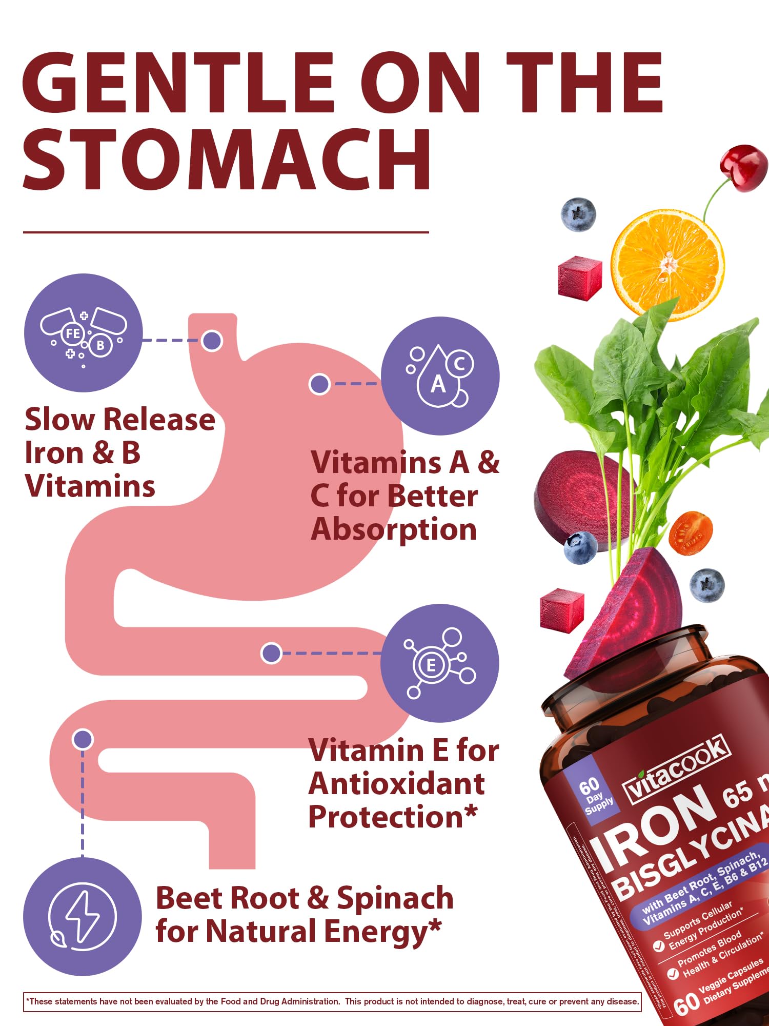 Vitacook Iron Glycinate Capsules 65mg with beet root and spinach