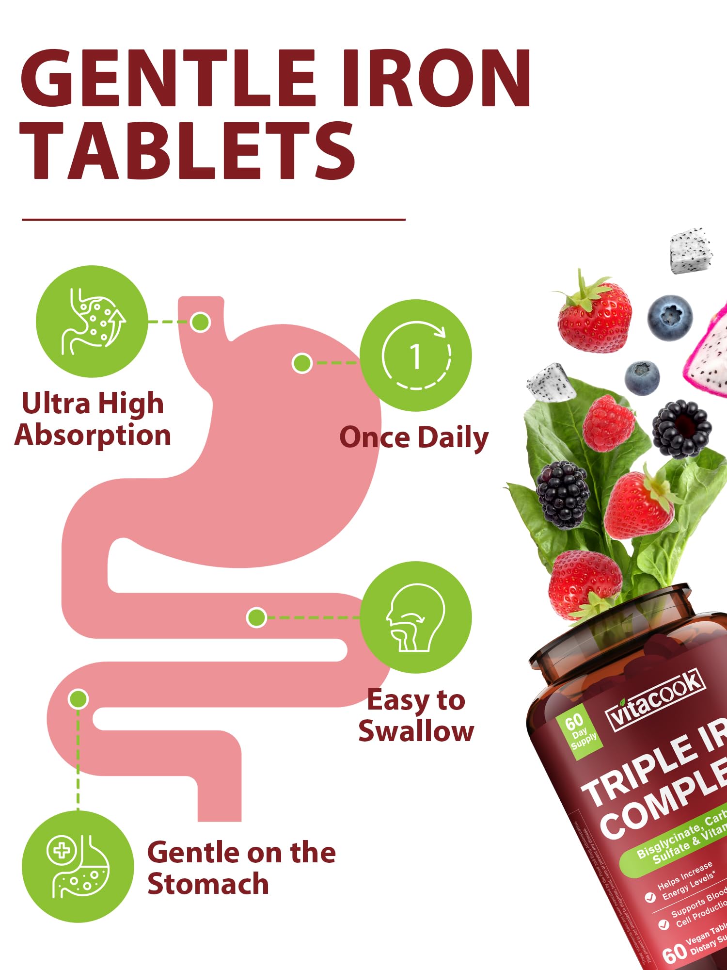 Vitacook Iron Supplement 65mg back view with ingredient list