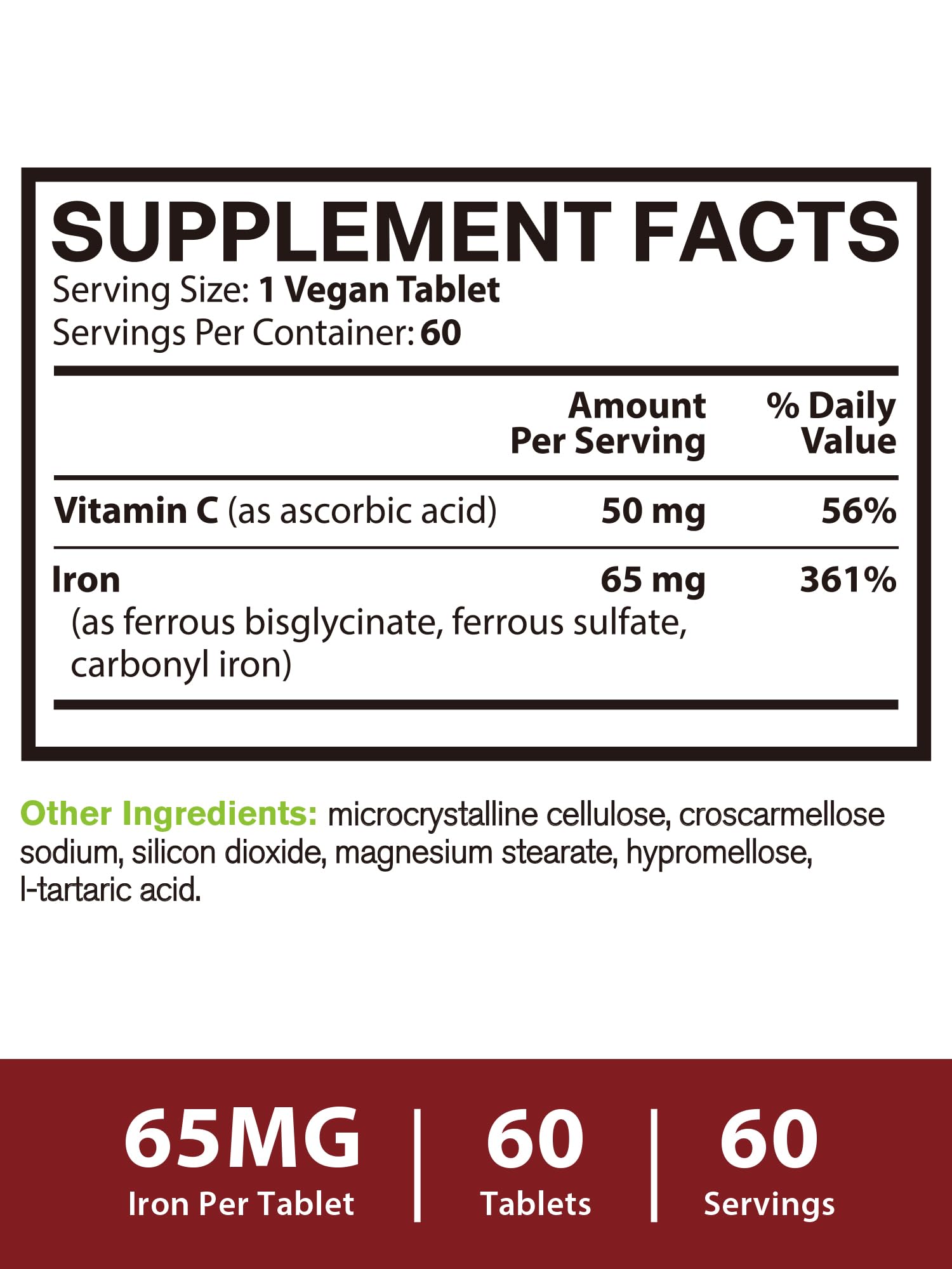 Vitacook Iron Supplement 65mg bottle with cap open