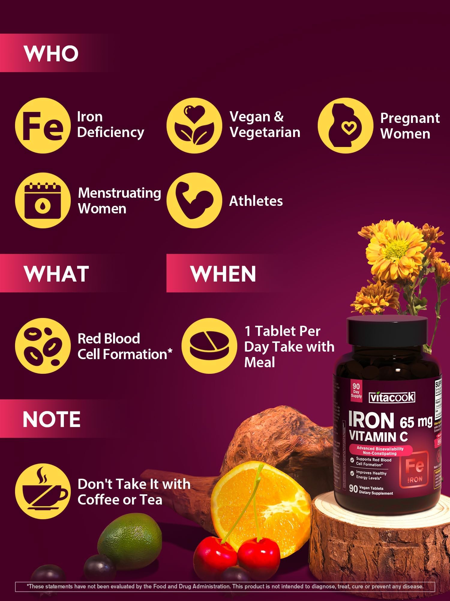 Vitacook Iron Supplement with Vitamin C back view