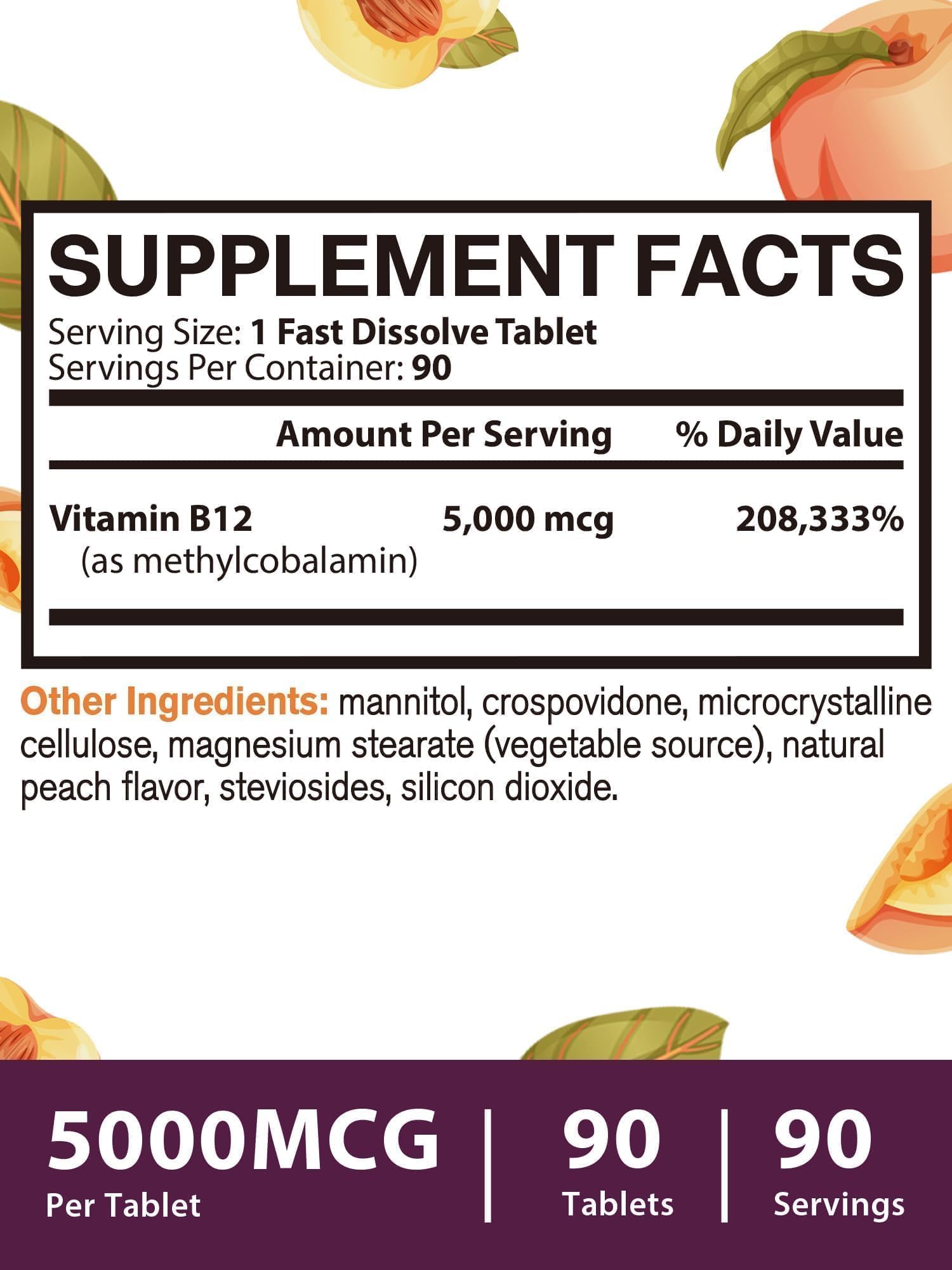 Vitacook Methyl B12 Tablets 5000 mcg natural peach flavour