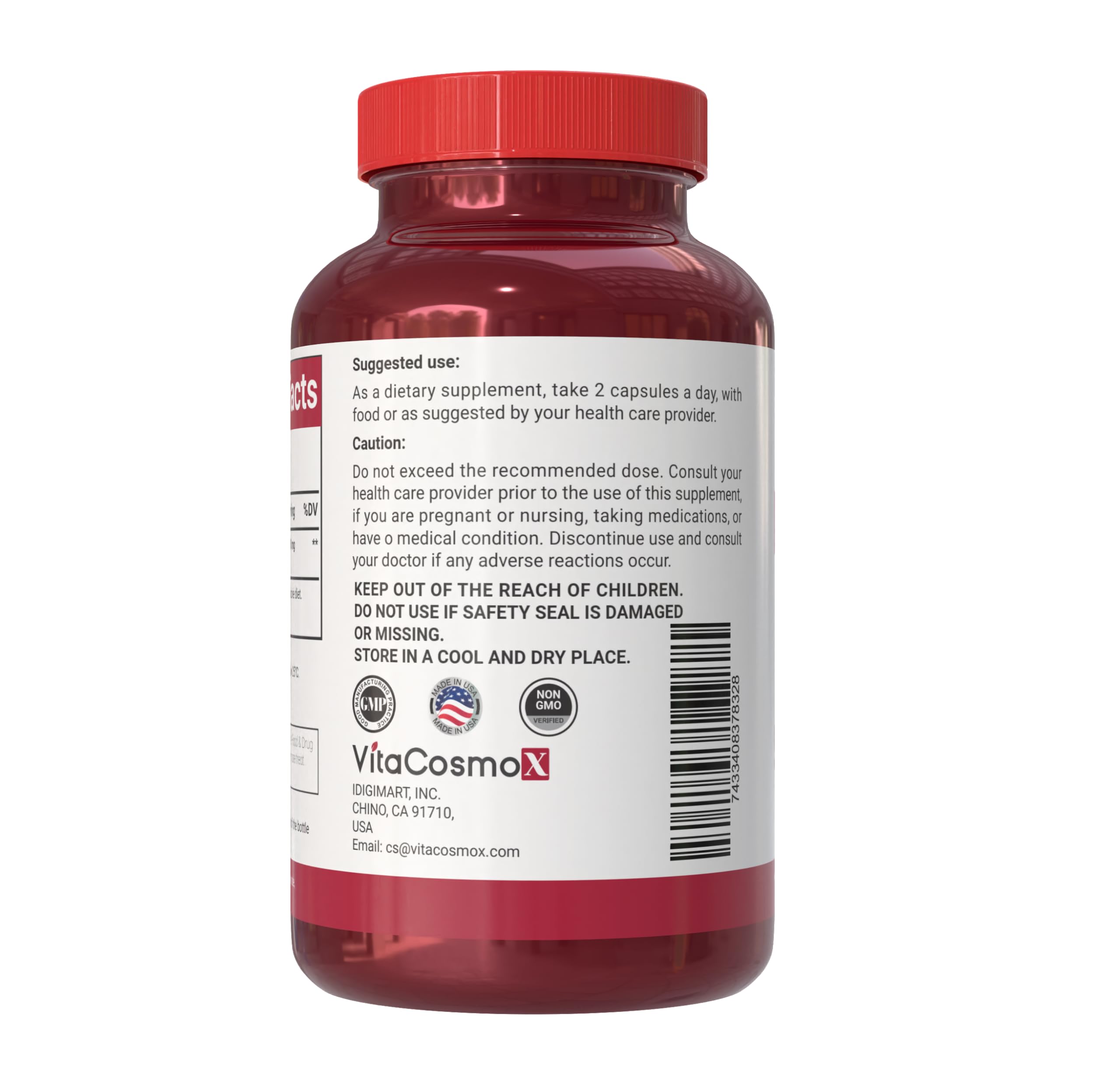 VitaCosmoX Lycopene 50mg supplement label details