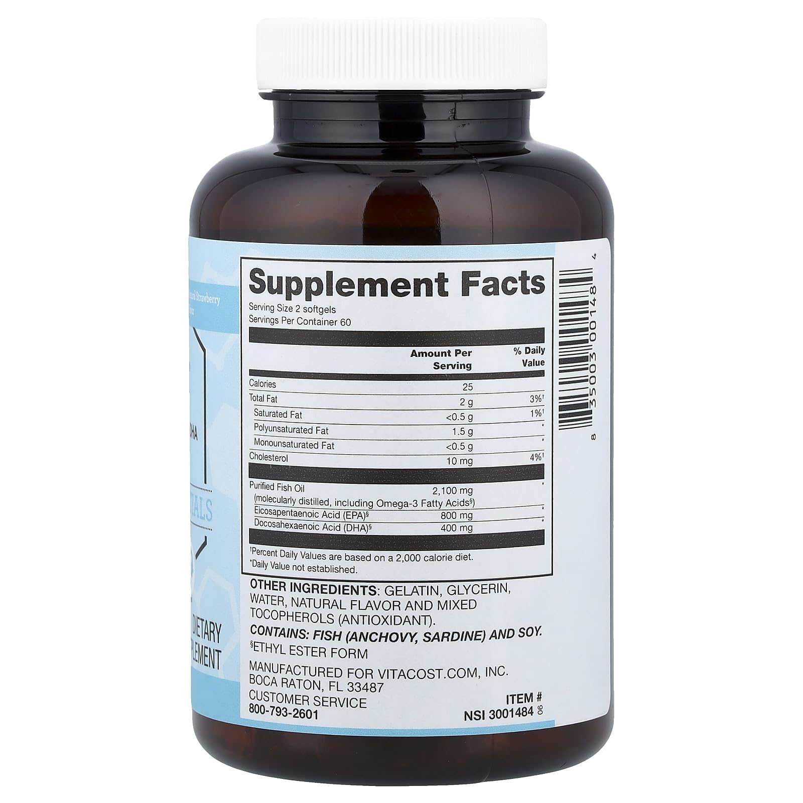 Vitacost Mega EFA Omega-3 Fish Oil side view showing packaging