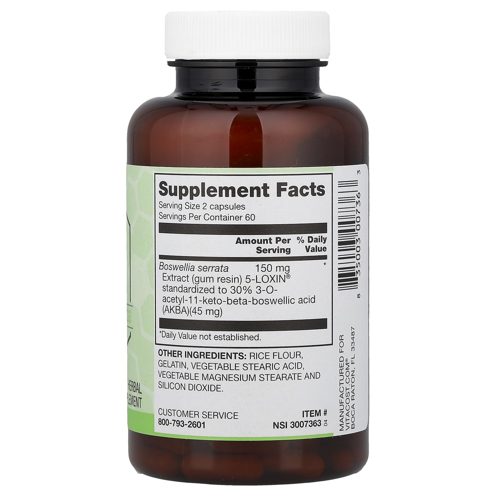 Vitacost Synergy 5-Loxin-AKBA Boswellia Extract 150 mg capsules packaging