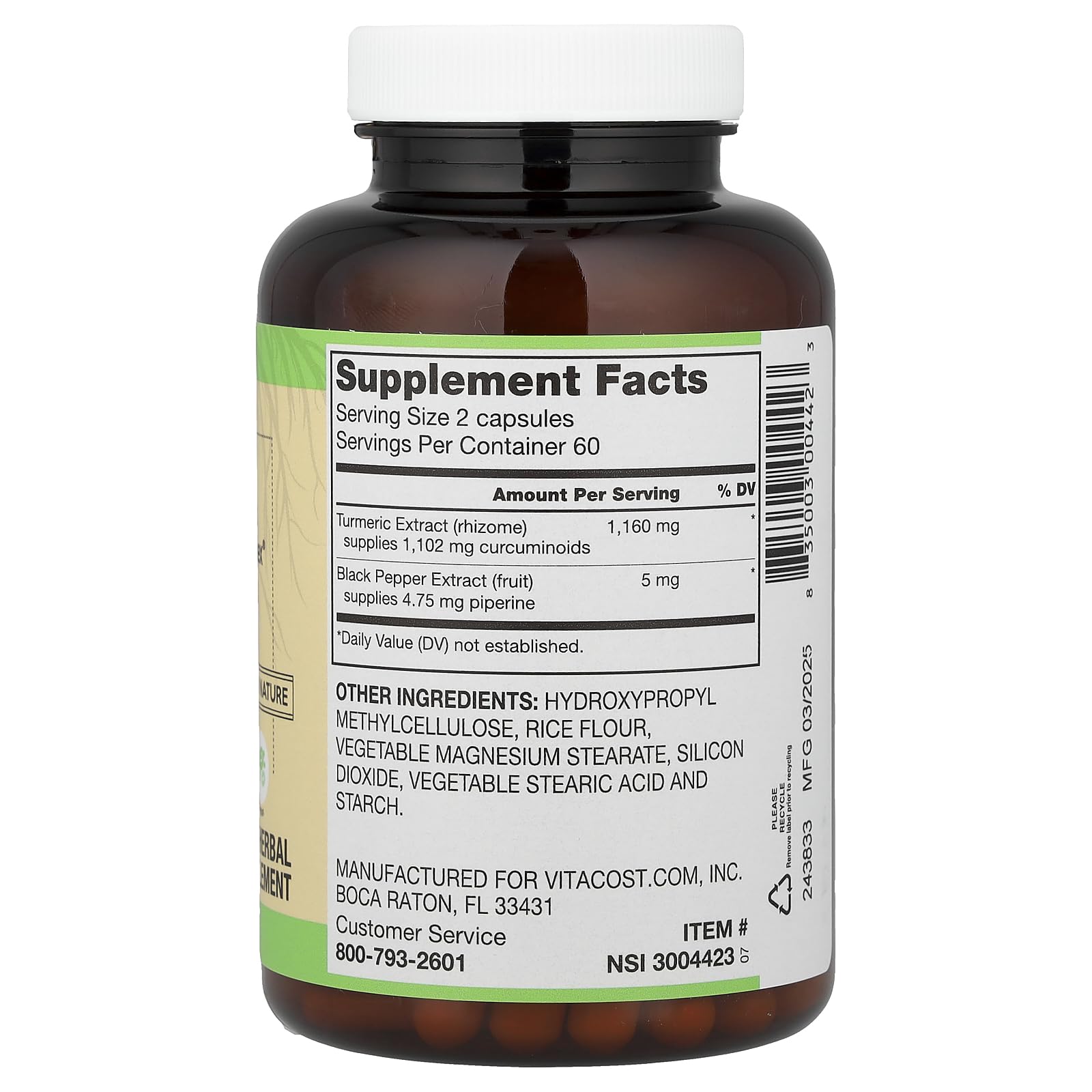 Vitacost Turmeric Extract packaging with BioPerine details