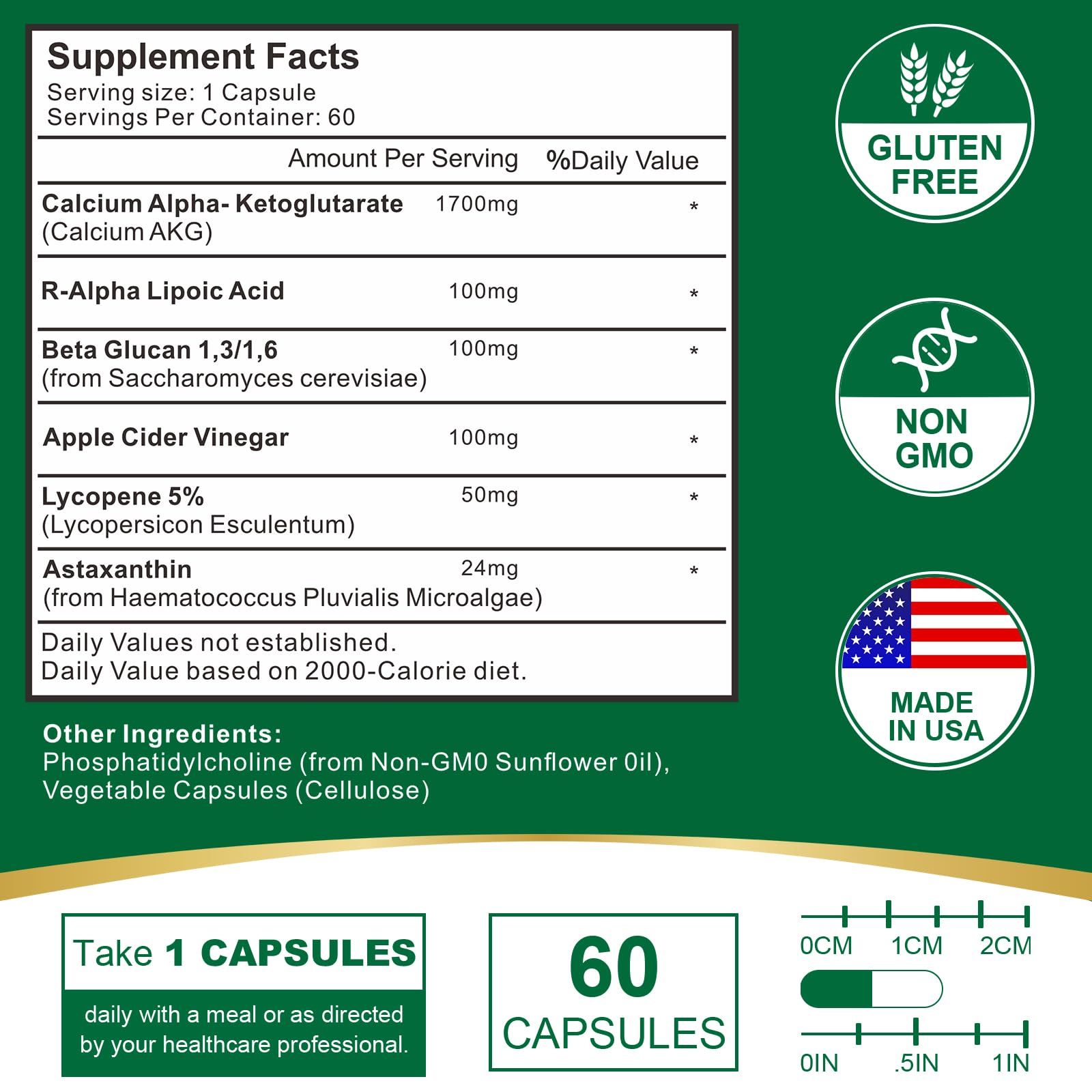 VITACRLLYNMN Calcium AKG Supplement 1700mg side view