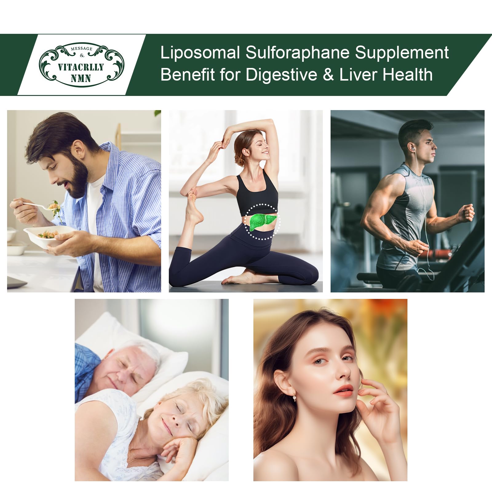 VITACRLLYNMN Liposomal Sulforaphane 900mg on a wooden table