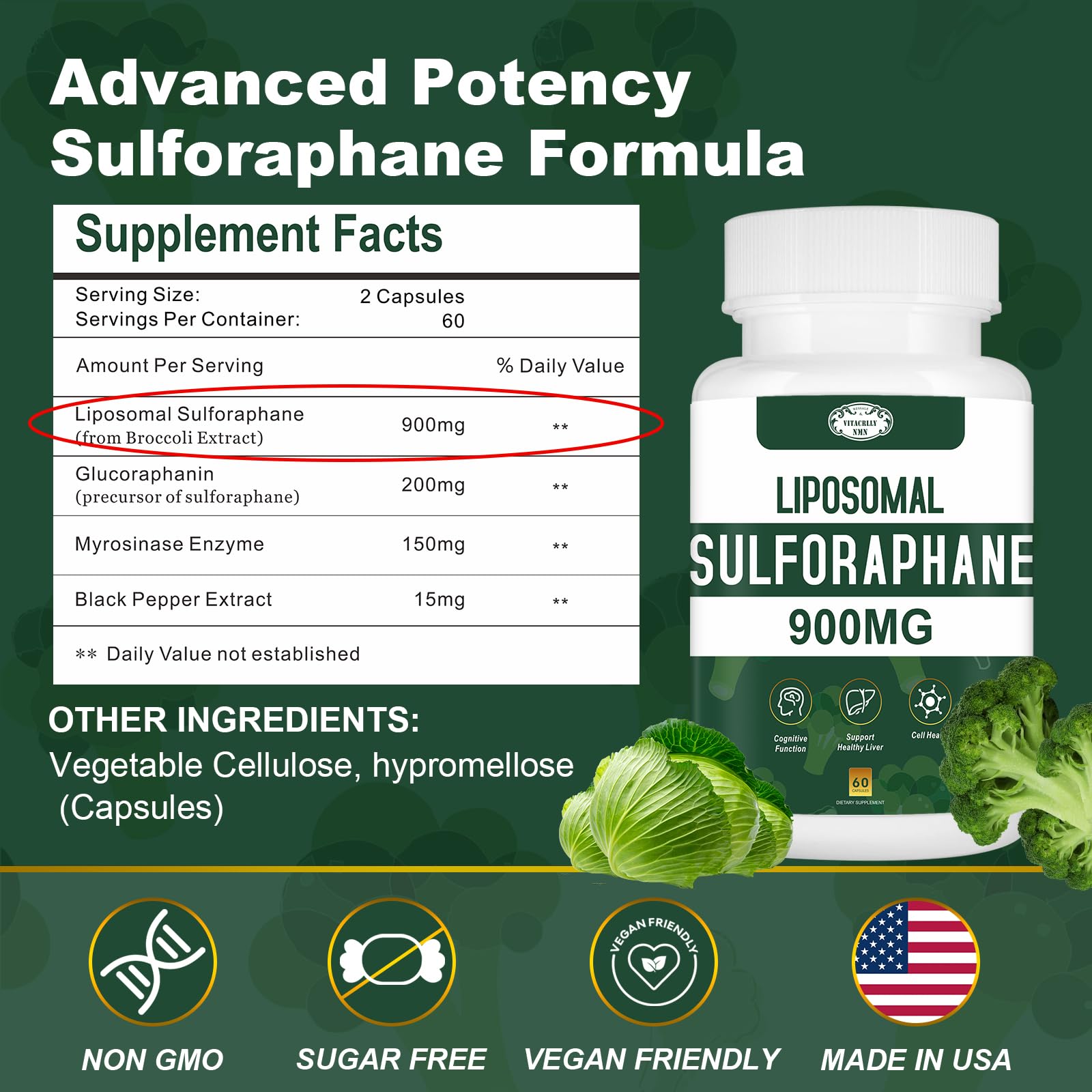 VITACRLLYNMN Liposomal Sulforaphane 900mg side view