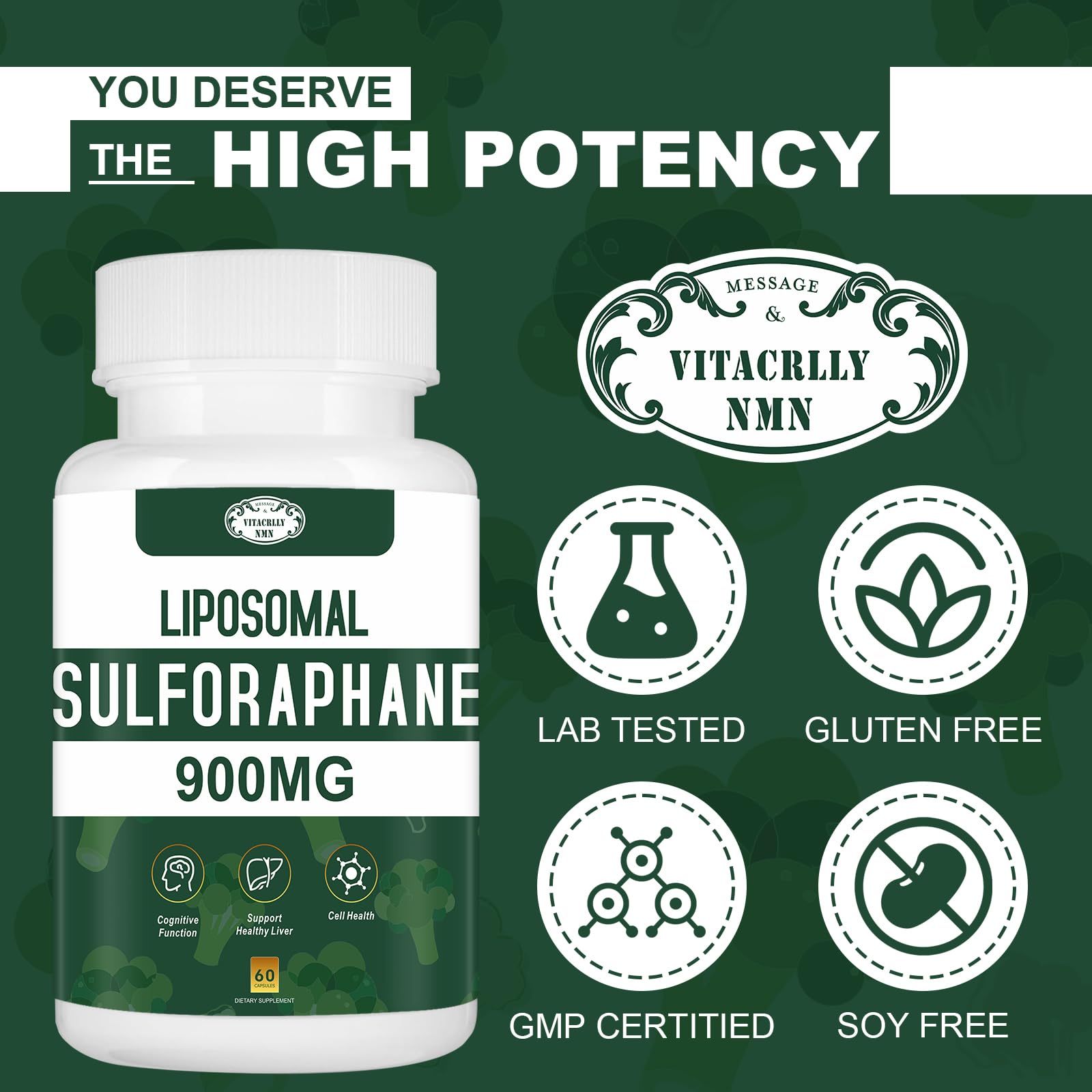 VITACRLLYNMN Liposomal Sulforaphane 900mg supplement ingredients list