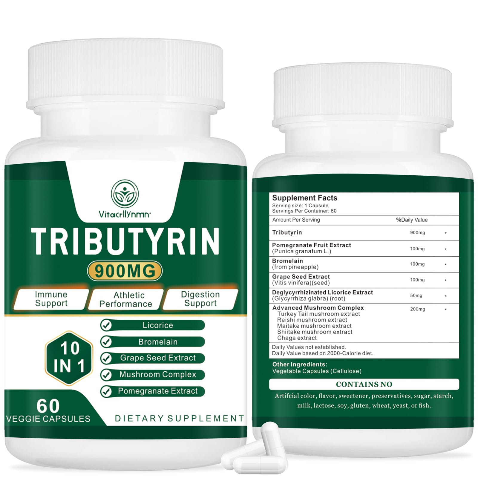 VITACRLLYNMN Tributyrin Supplement 900mg front view