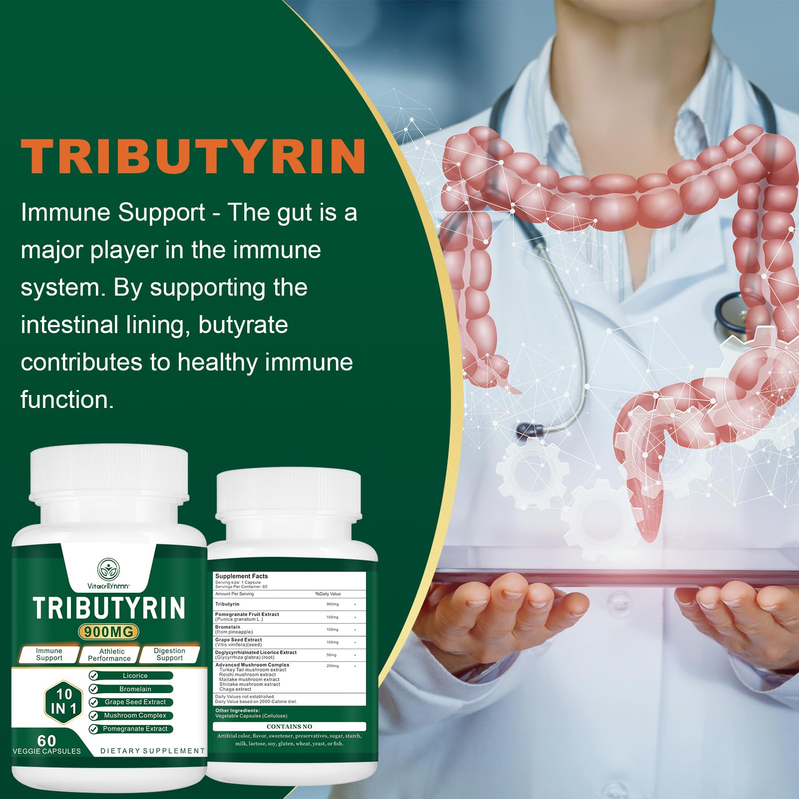 VITACRLLYNMN Tributyrin Supplement 900mg ingredients list