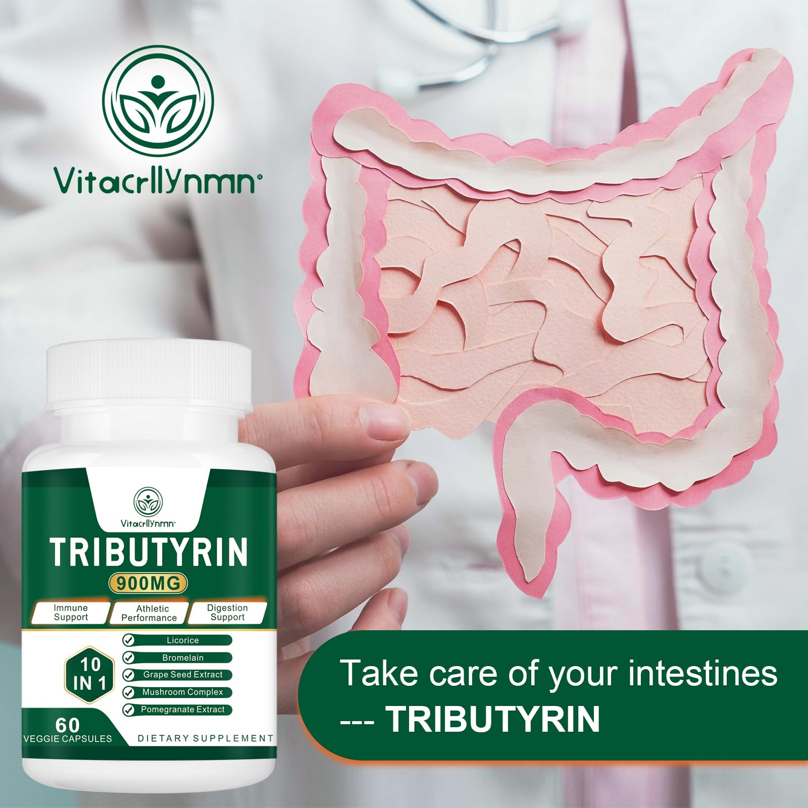 VITACRLLYNMN Tributyrin Supplement 900mg on a table