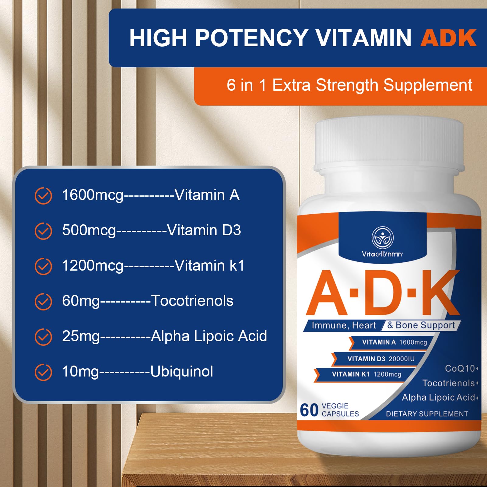 VITACRLLYNMN Vitamin D3 & A Supplement packaging side view