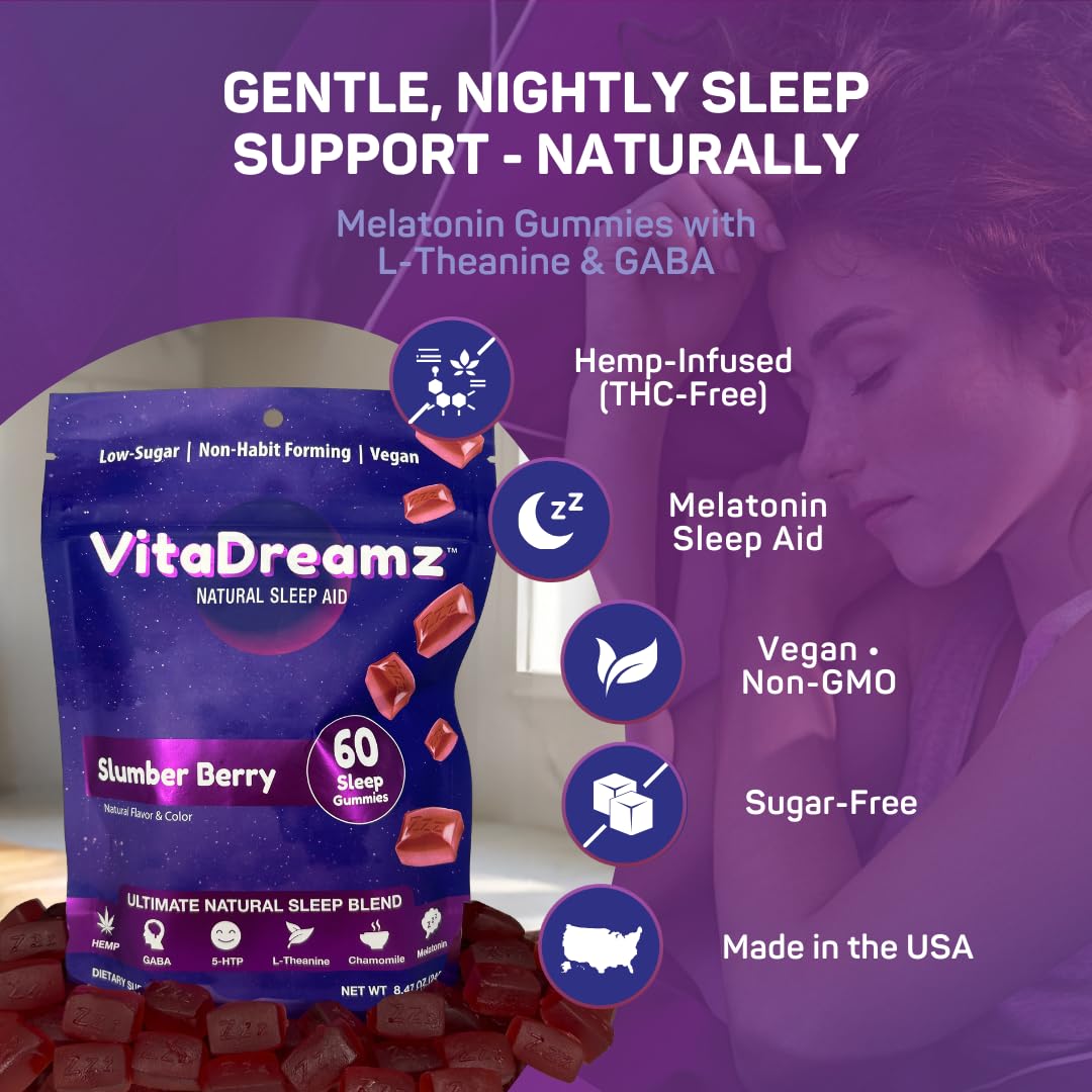 VitaDreamz Advanced Melatonin Complex packaging with Slumber Berry flavour