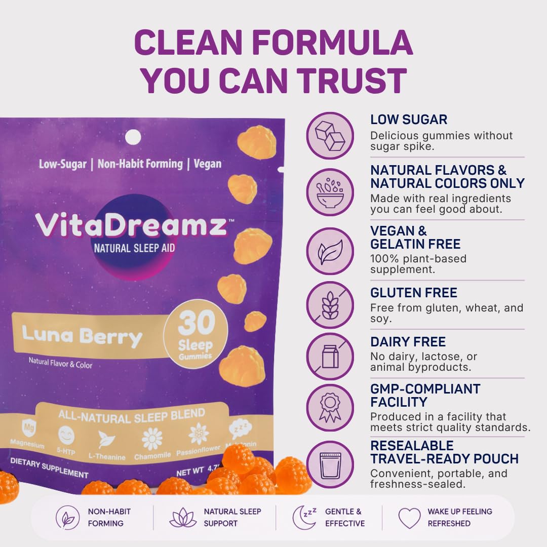 VitaDreamz Luna Berry Sleep Gummies close-up of gummies
