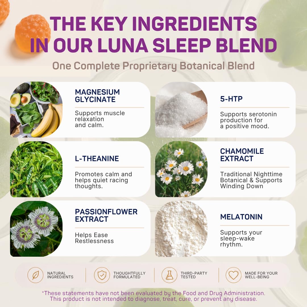 VitaDreamz Luna Berry Sleep Gummies with ingredients displayed