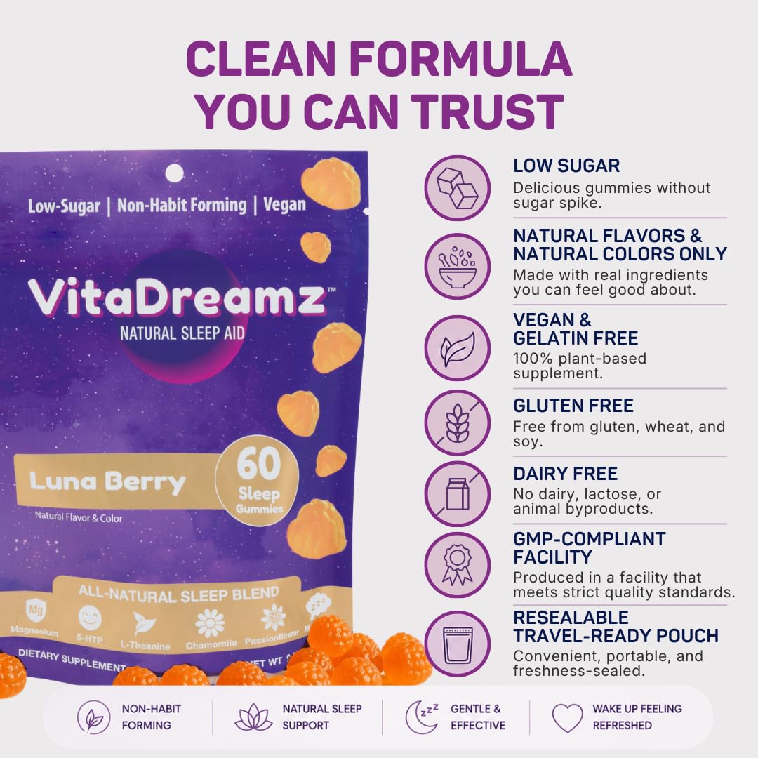VitaDreamz Magnesium Glycinate Sleep Gummies Luna Berry gummy close-up