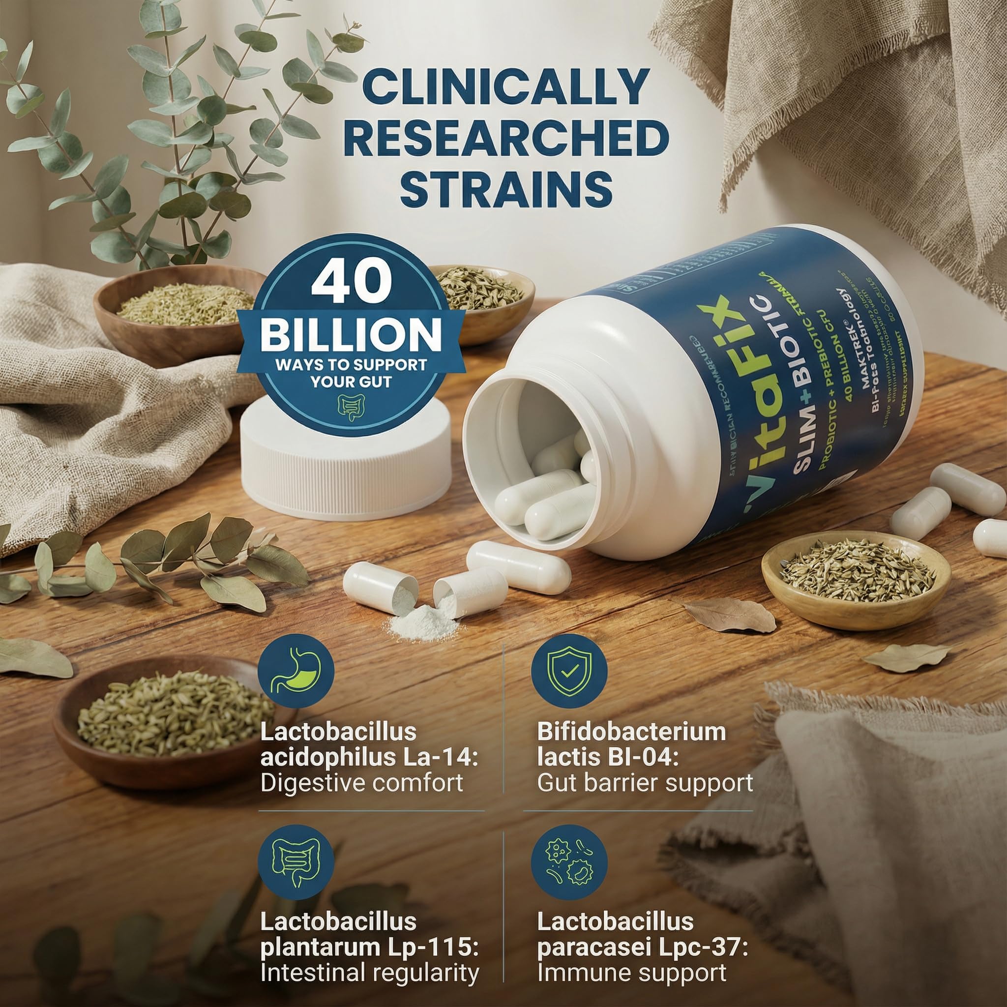 VitaFix Probiotic Prebiotic Capsules back view showing ingredients