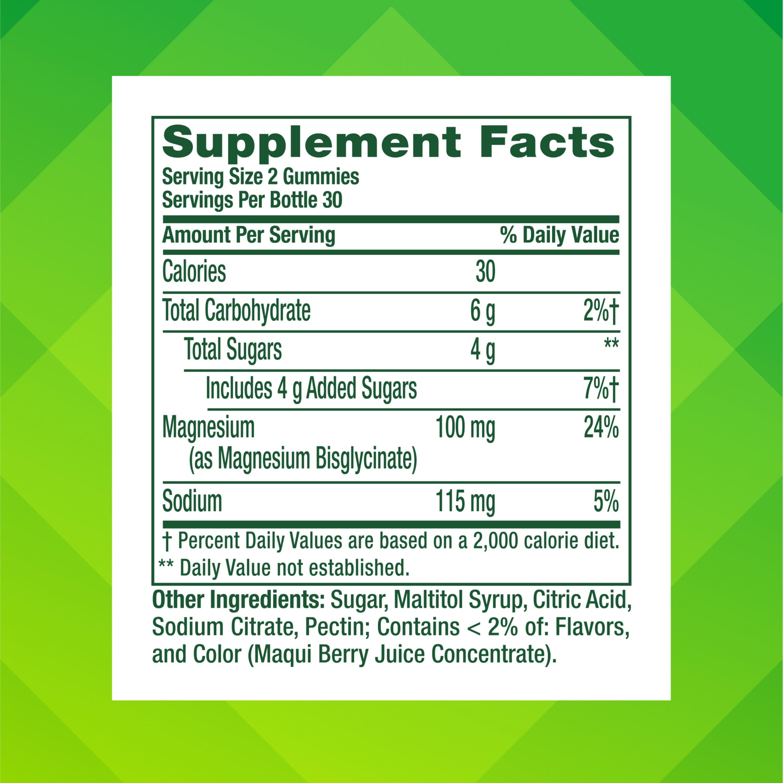 Vitafusion Magnesium Glycinate Gummies nutritional information label