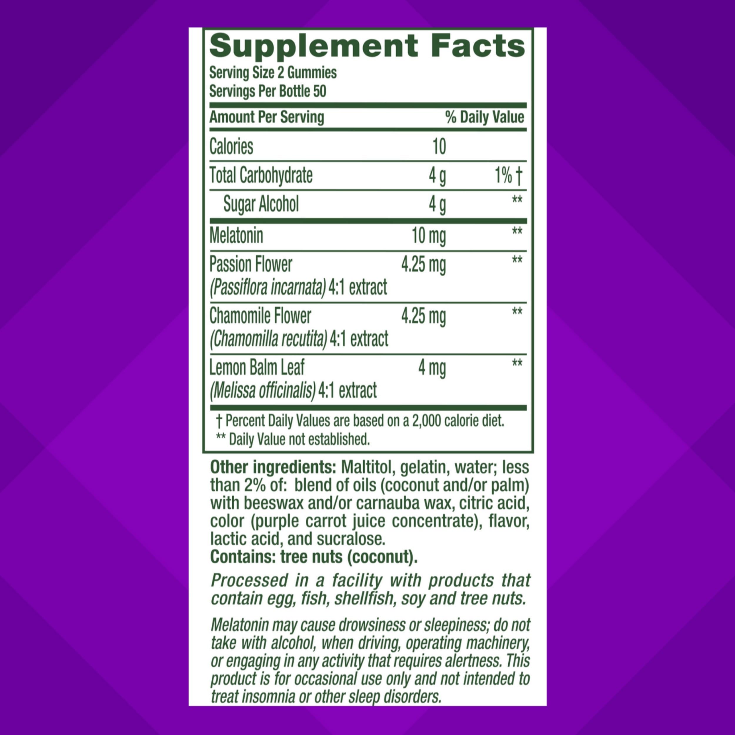 Vitafusion Melatonin Gummies 10mg 100 Count gummies on a table