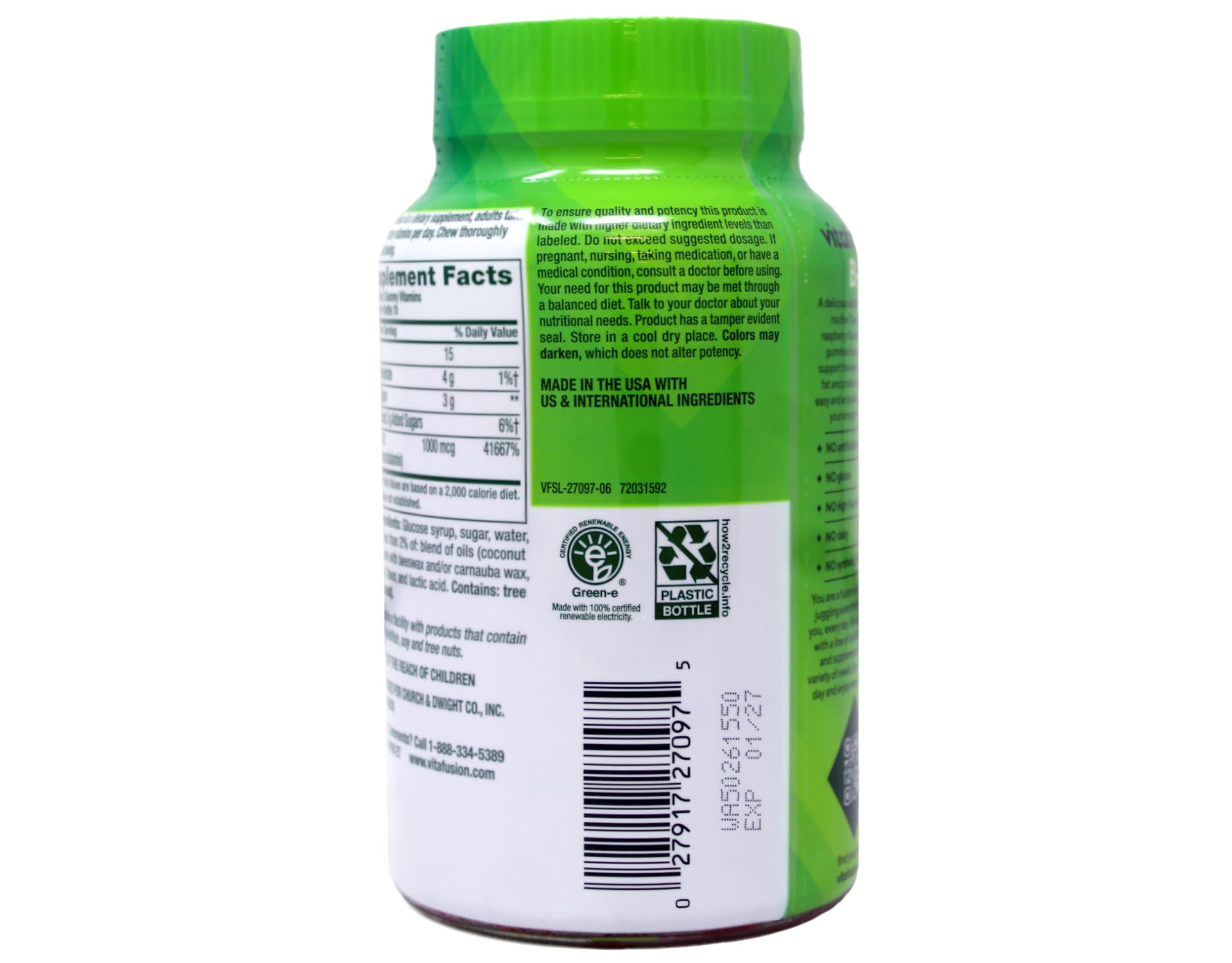 Vitafusion Vitamin B-12 Gummies lifestyle scene with a glass of water