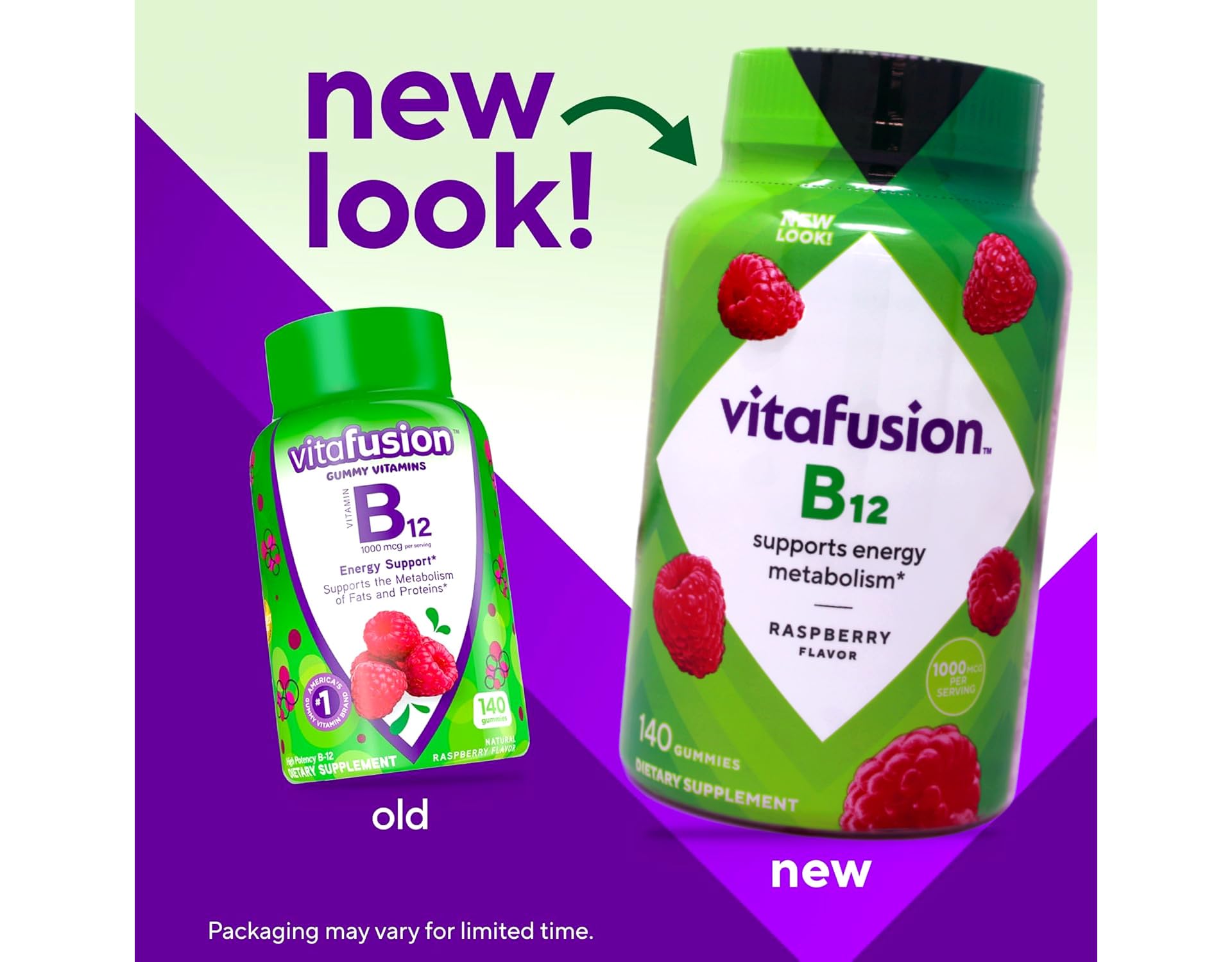 Vitafusion Vitamin B-12 Gummies opened bottle displaying gummies