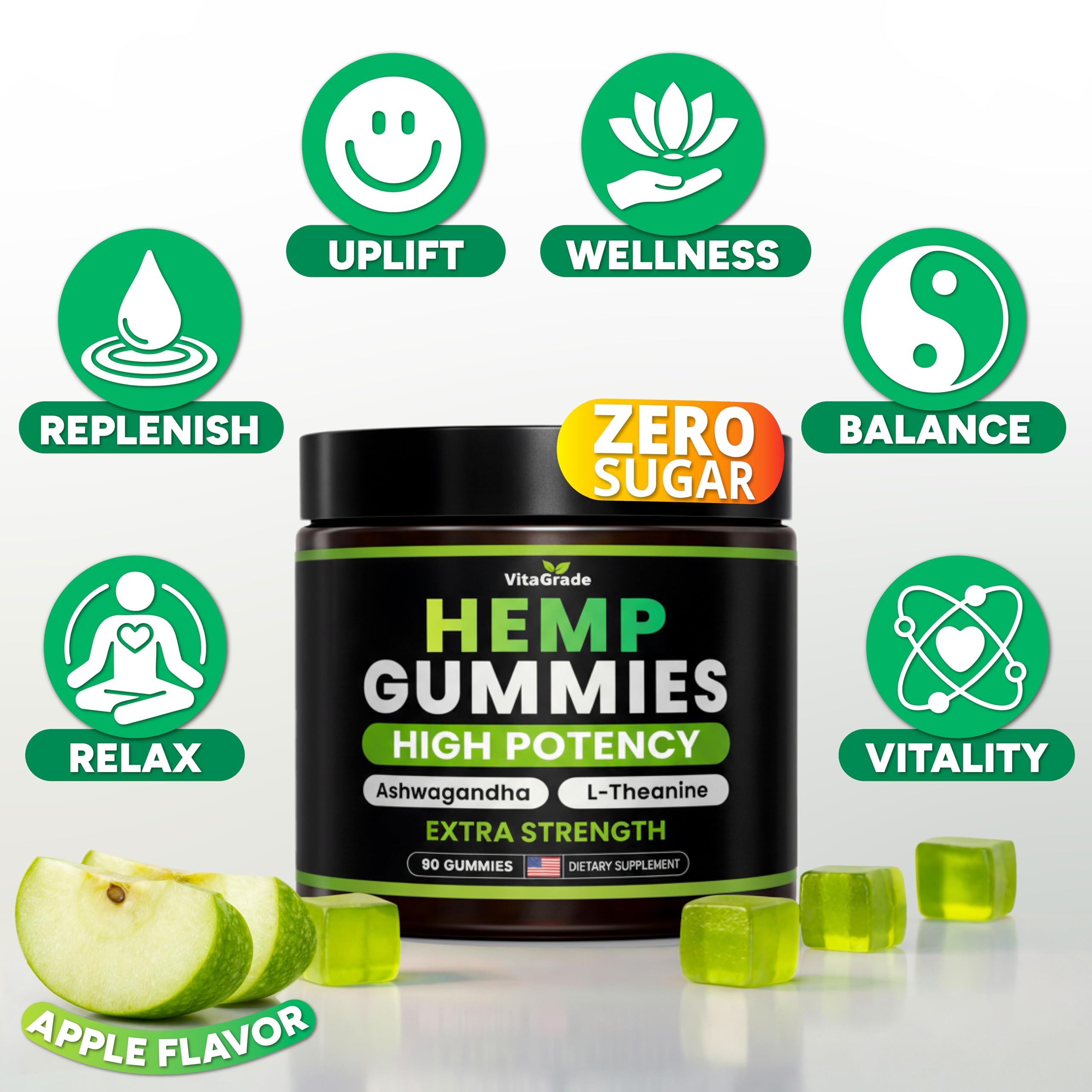 VitaGrade Hemp Gummies 340g side view showing gummy bears