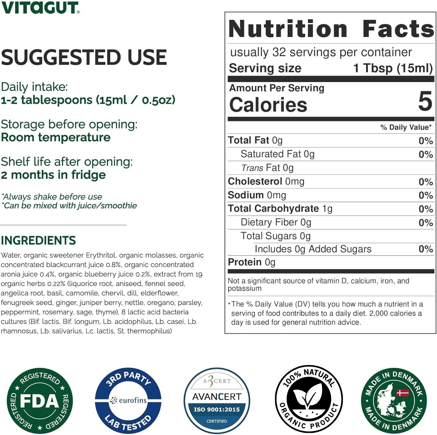 VITAGUT Liquid Probiotics bottle with herbs