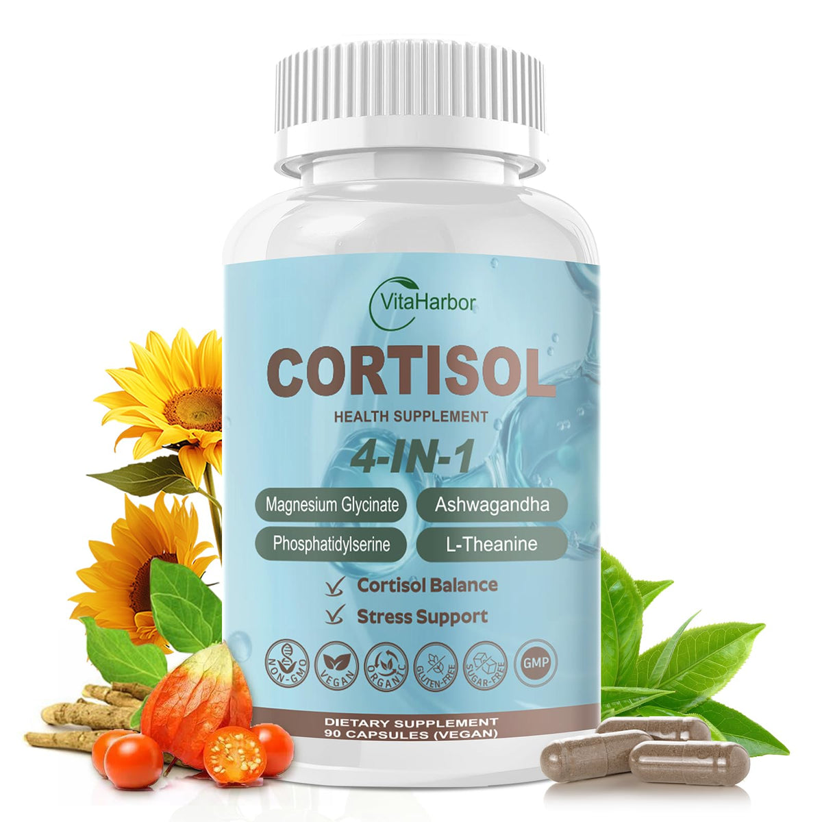 VitaHarbor Cortisol Support Capsules 60 count front view