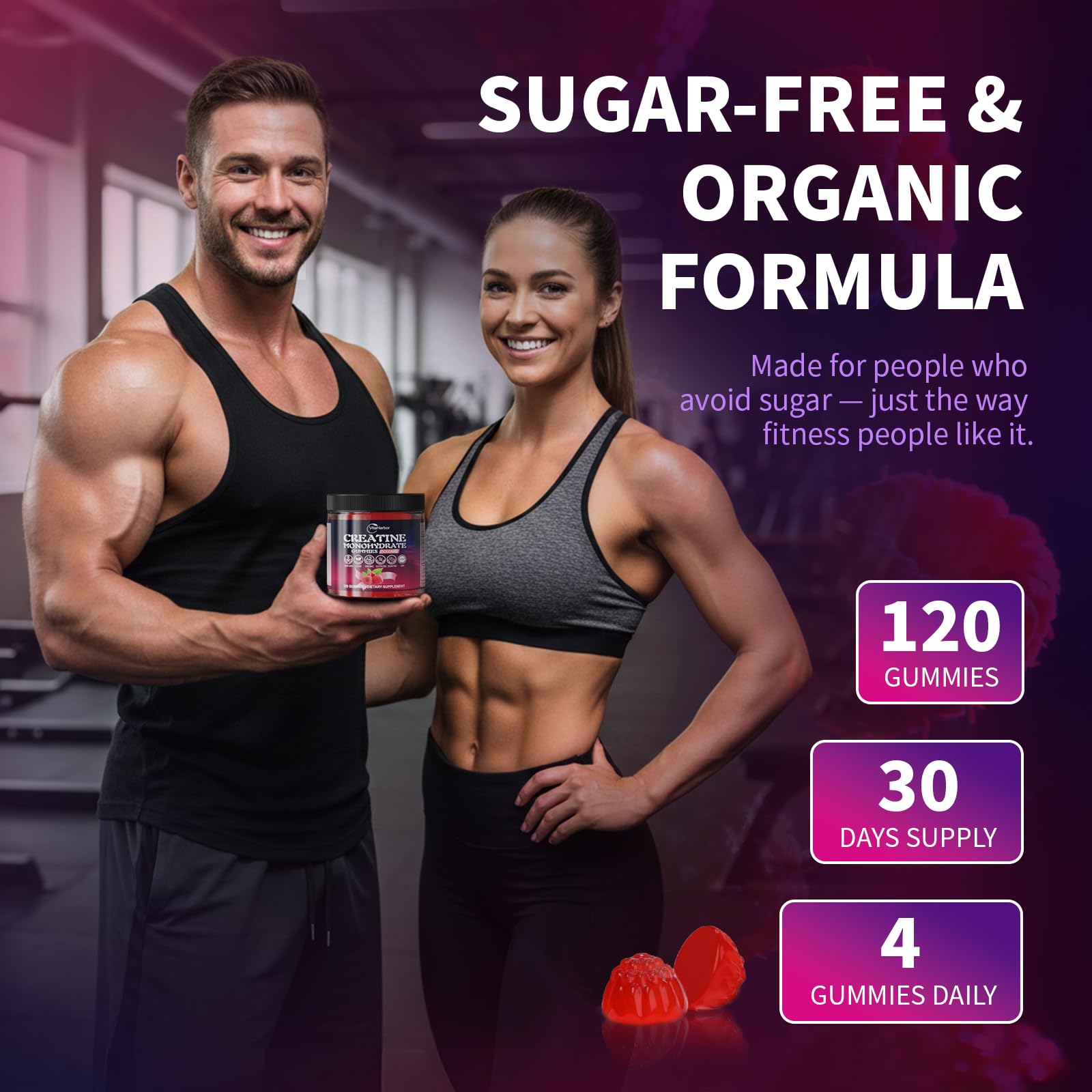 VitaHarbor Creatine Gummies with fresh raspberries