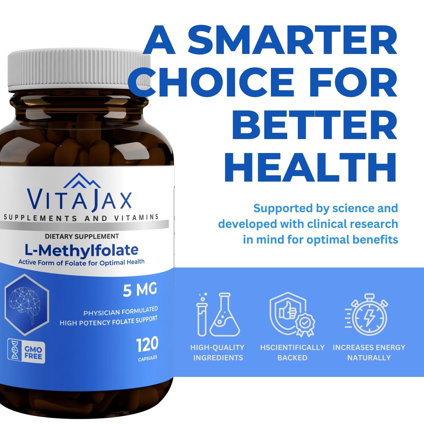 VITAJAX L-Methylfolate 5mg Capsules with a measuring spoon