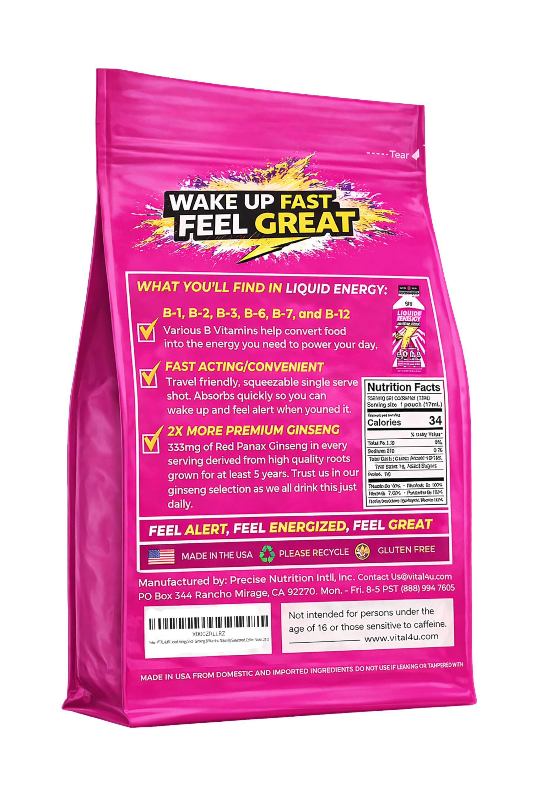 VITAL 4U Ginseng Energy Shots pack showing 24 pouches