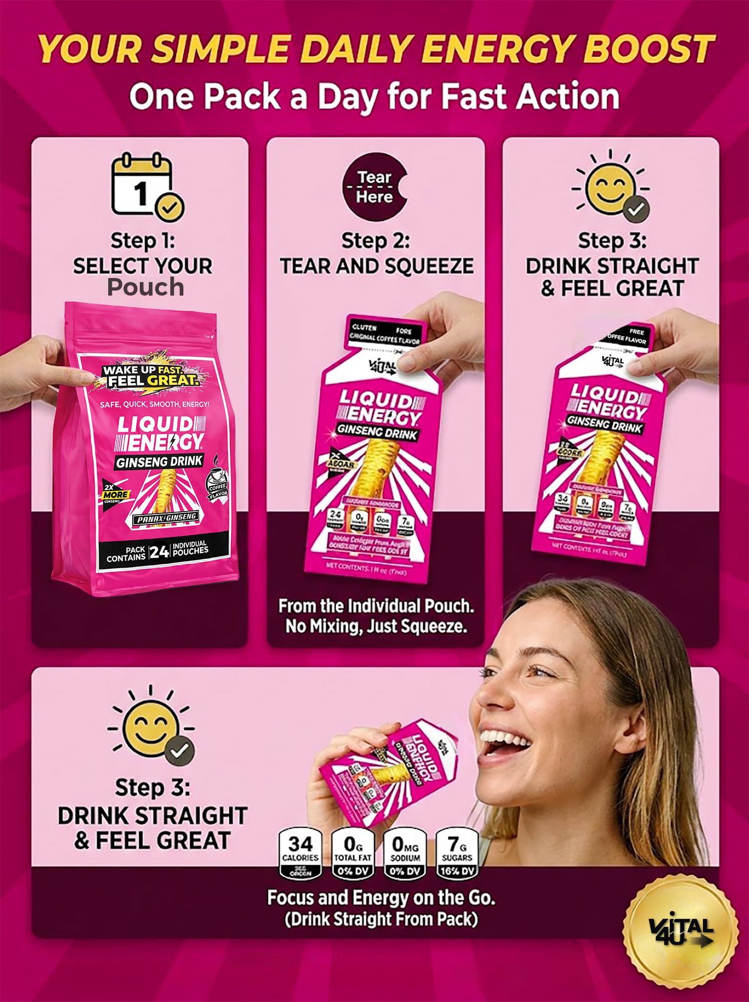 VITAL 4U Ginseng Energy Shots packaging side view