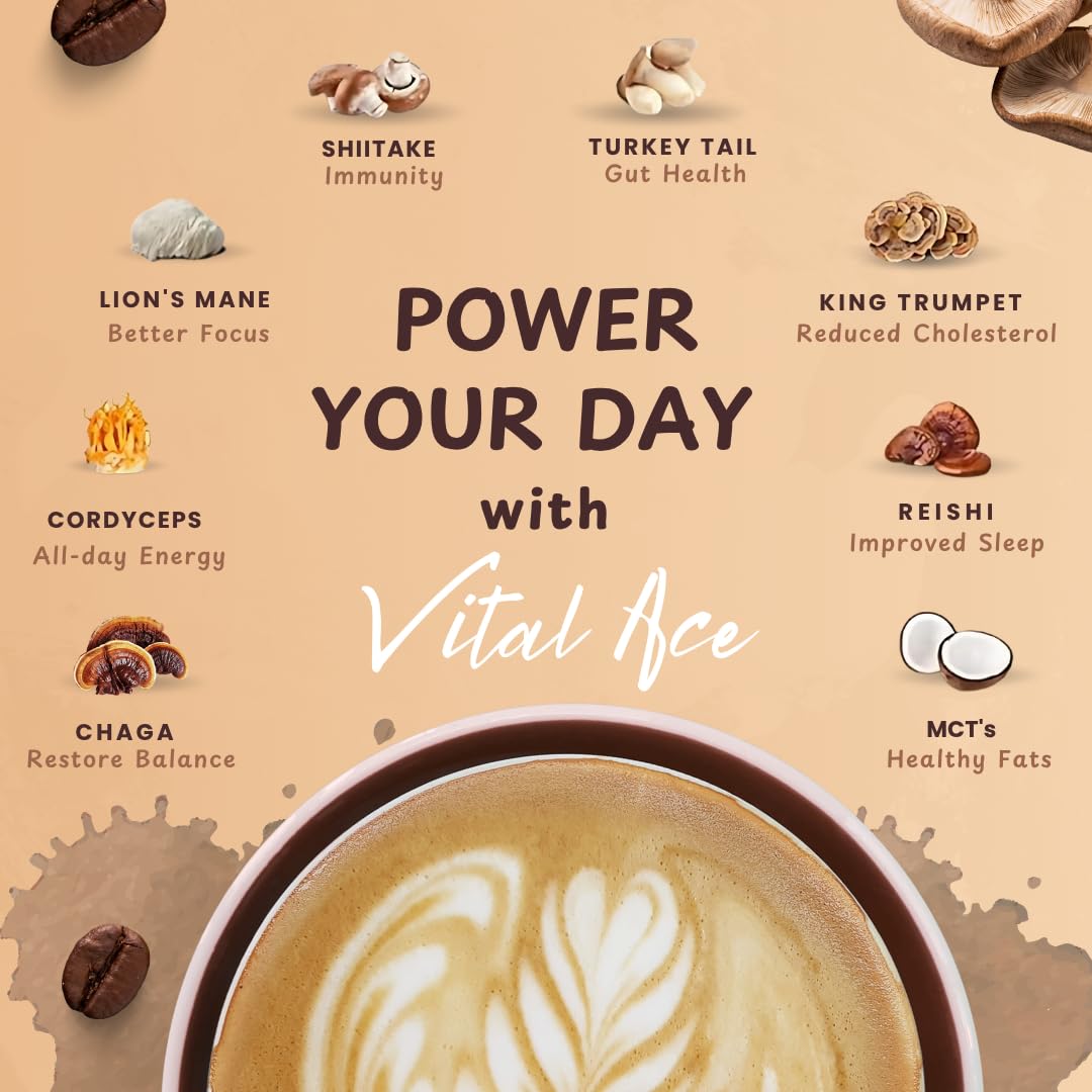 Vital Ace Organic Mushroom Coffee on a kitchen counter