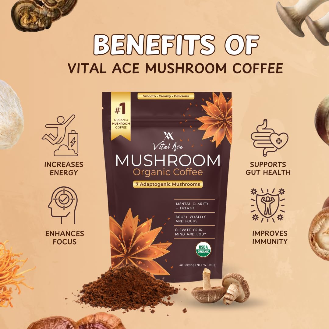 Vital Ace Organic Mushroom Coffee served with froth