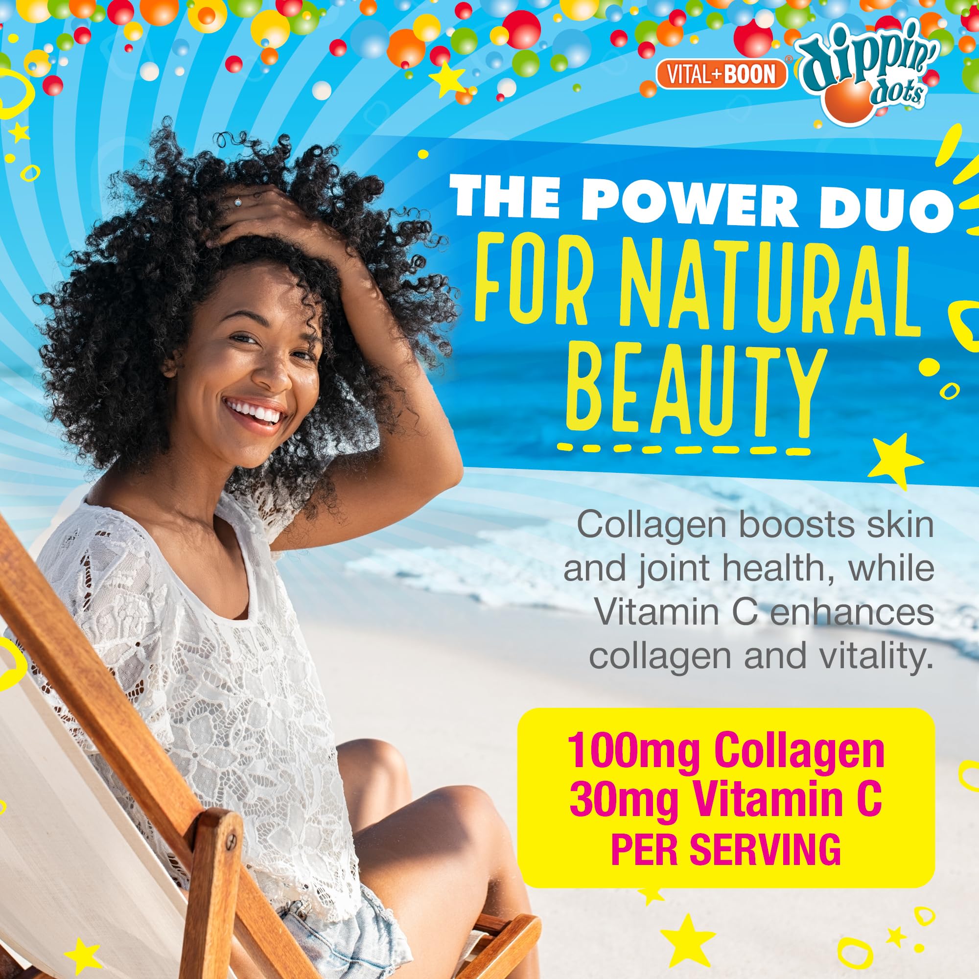 Vital+Boon Collagen Gummies with a hand holding a gummy