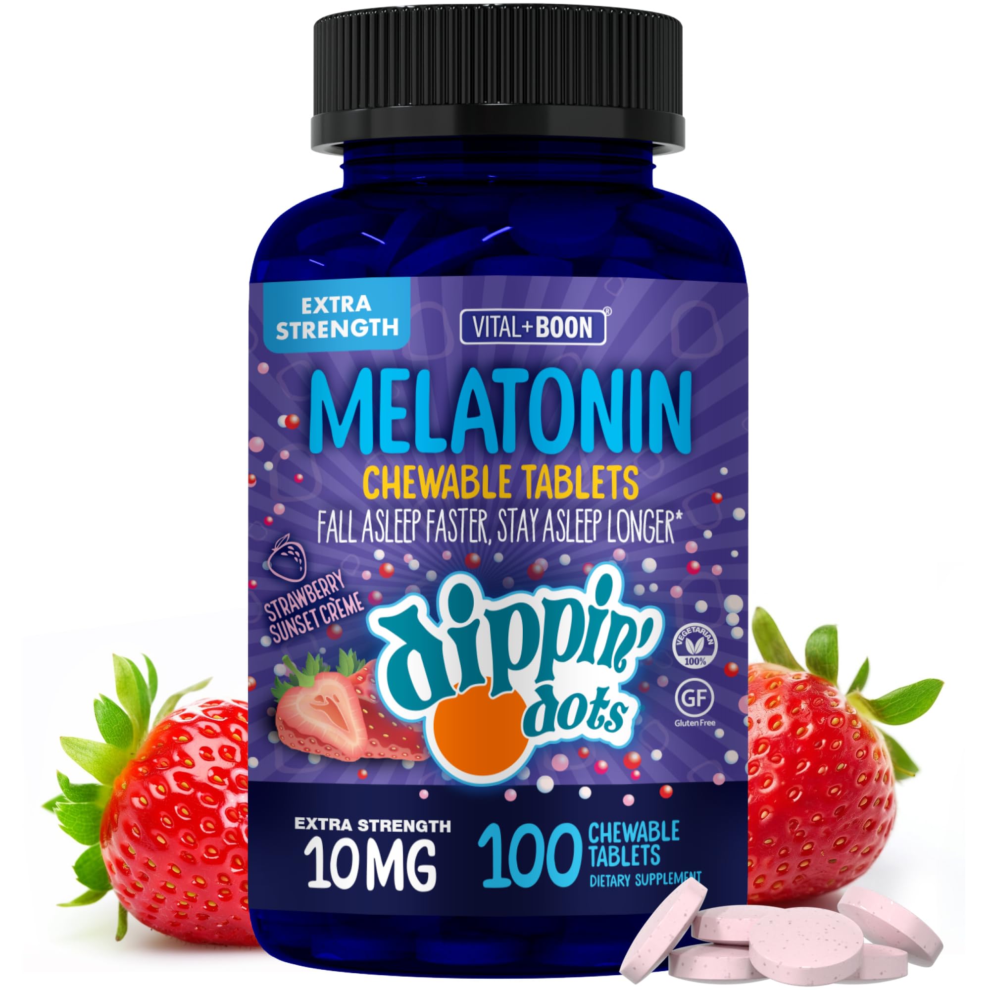 Vital+Boon Dippin' Dots Chewable Melatonin Tablets 10mg front view