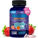 Vital+Boon Dippin' Dots Chewable Melatonin Tablets 10mg on a nightstand